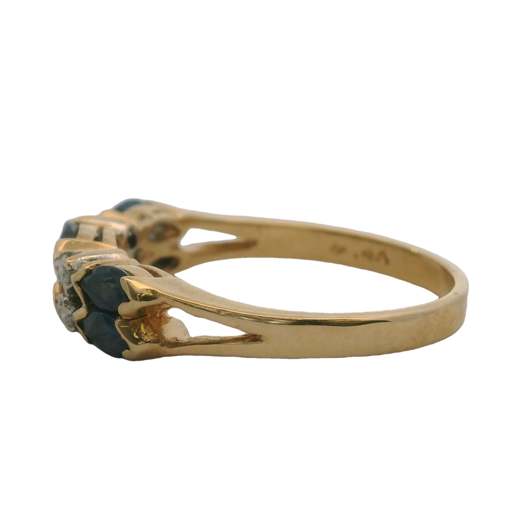Vintage 14kt Yellow Gold Cluster Ring with Marquise Sapphires and Diamonds Size 5.5 - Image 2