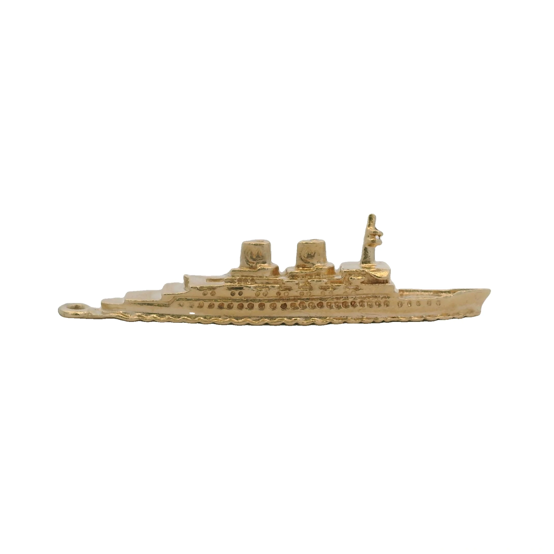 Vintage 14kt Yellow Gold Ocean Liner Ship Cruise Travel 1.5" Long Charm Pendant - Image 2