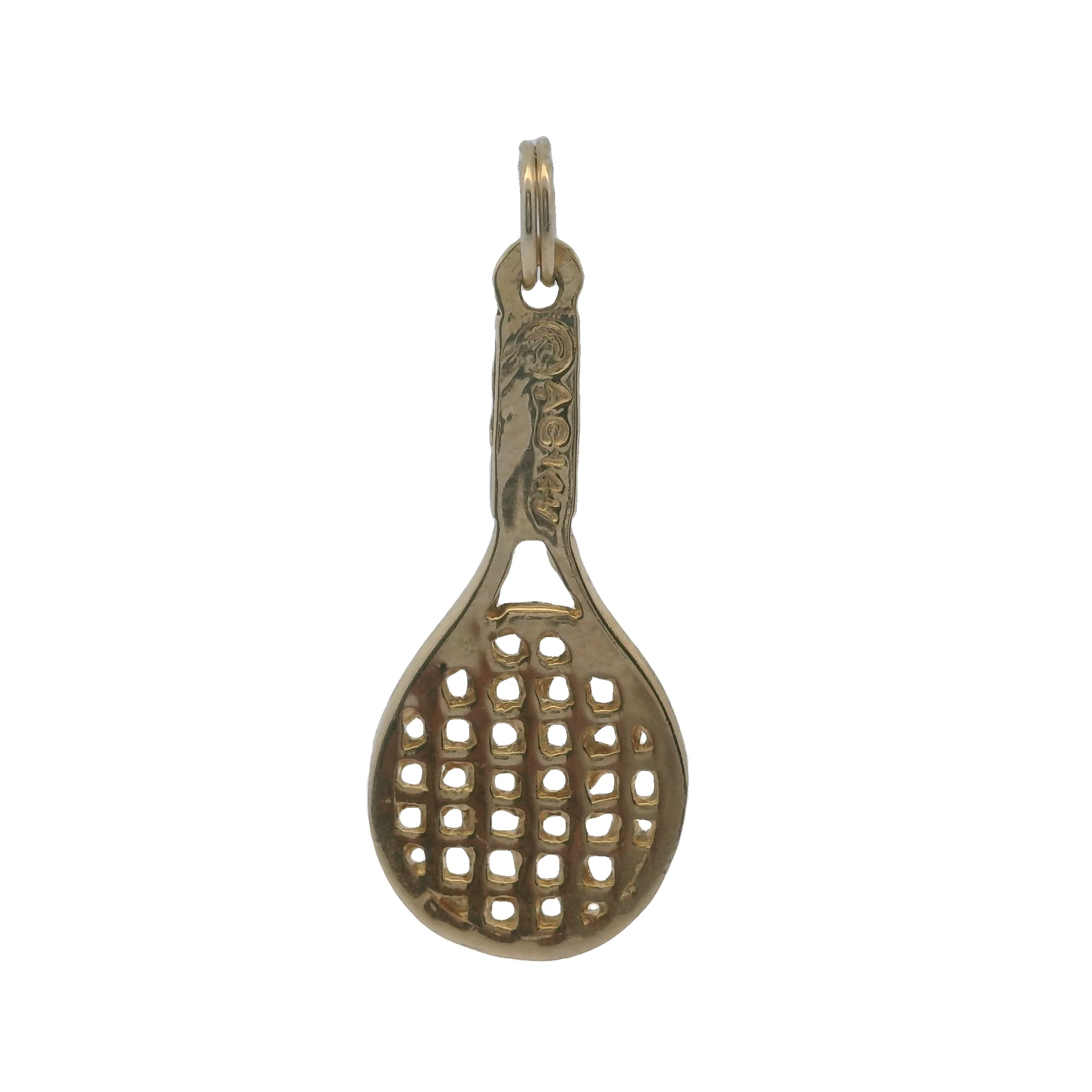 Vintage 14kt Yellow Gold Woven Tennis Racquet Drop/Dangle Charm - Image 4