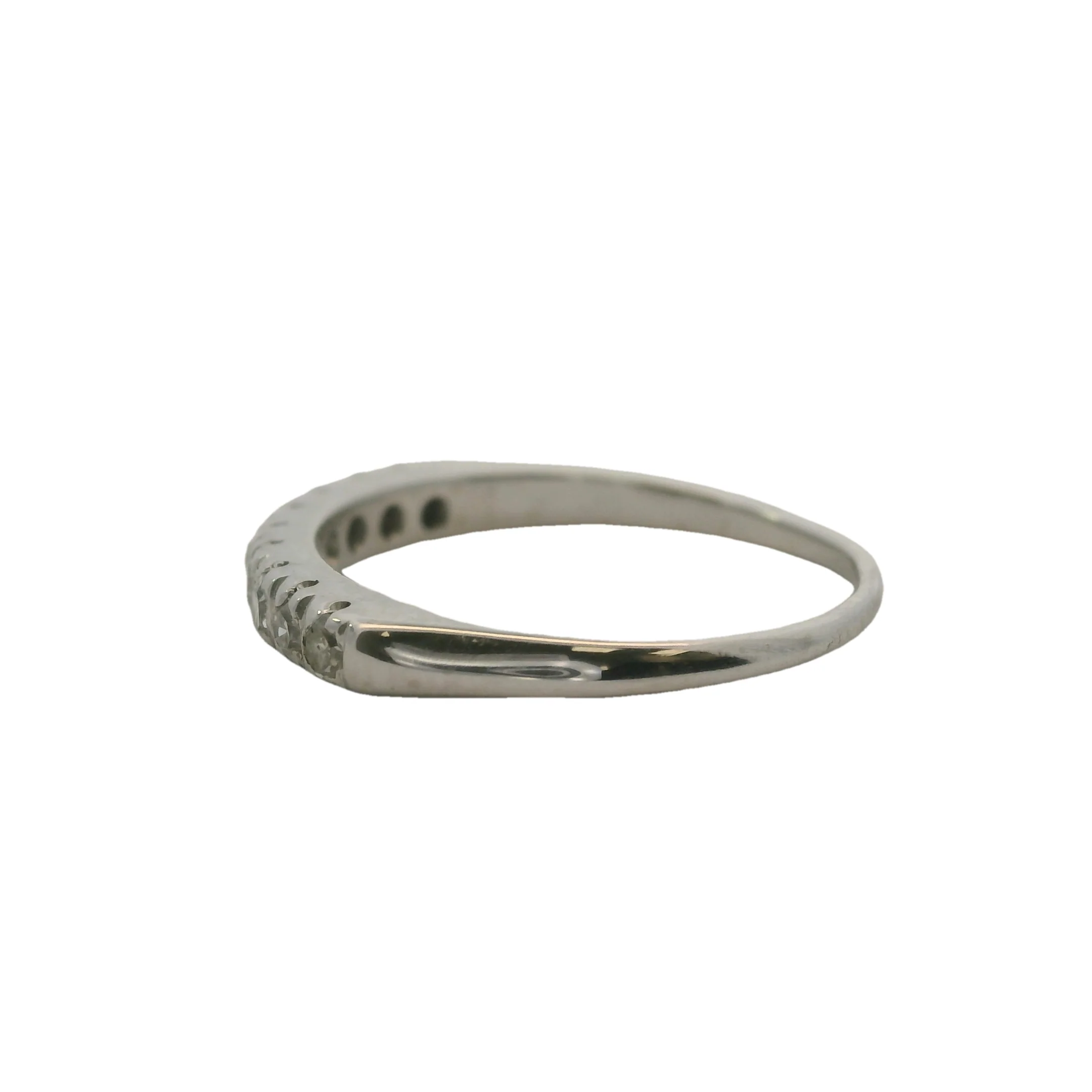 Vintage 1920s 14kt White Gold and 0.18ctw Diamond Line Stackable Wedding Band Ring Size 5 - Image 3