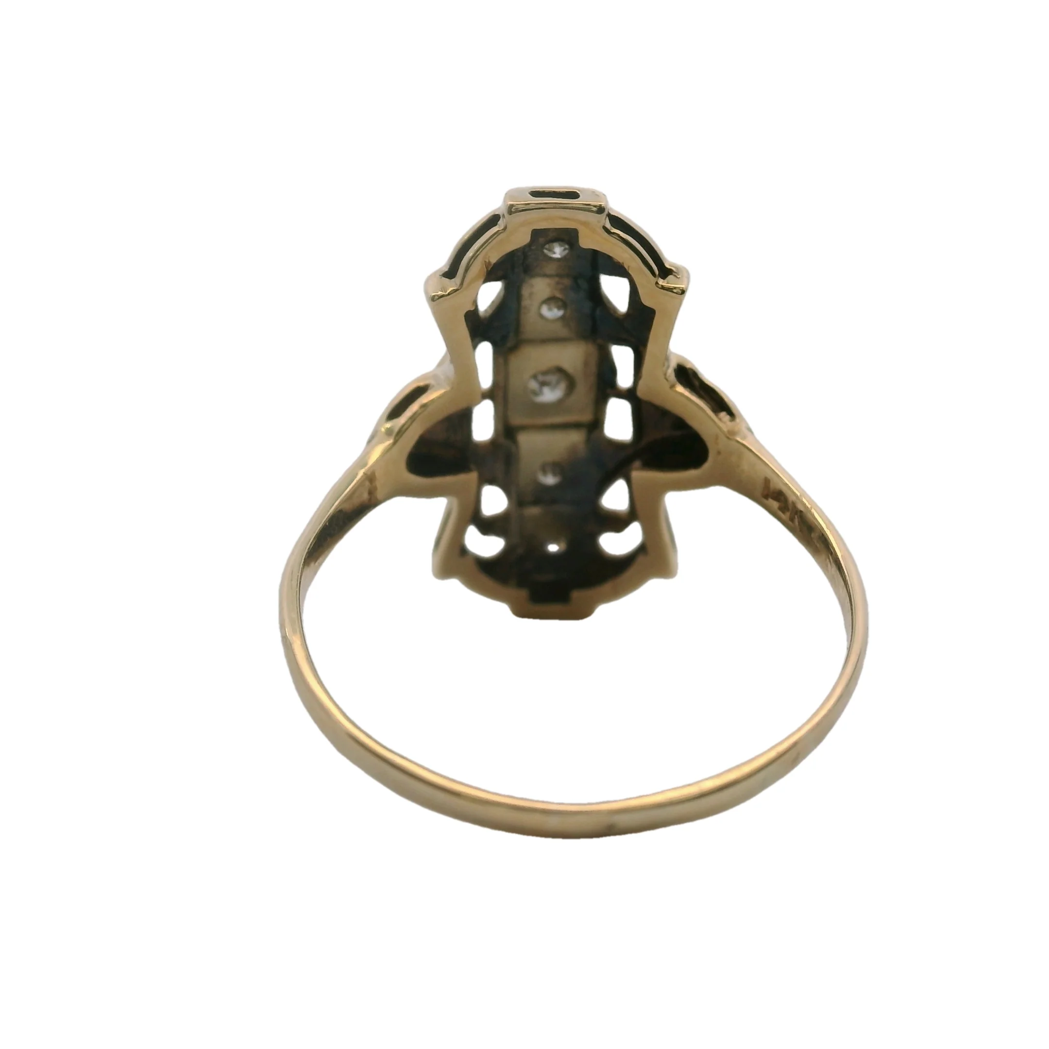 Vintage 1930-40s Late Deco 14kt Yellow Gold Geometric Diamond Dinner Ring Size 8.5 - Image 4