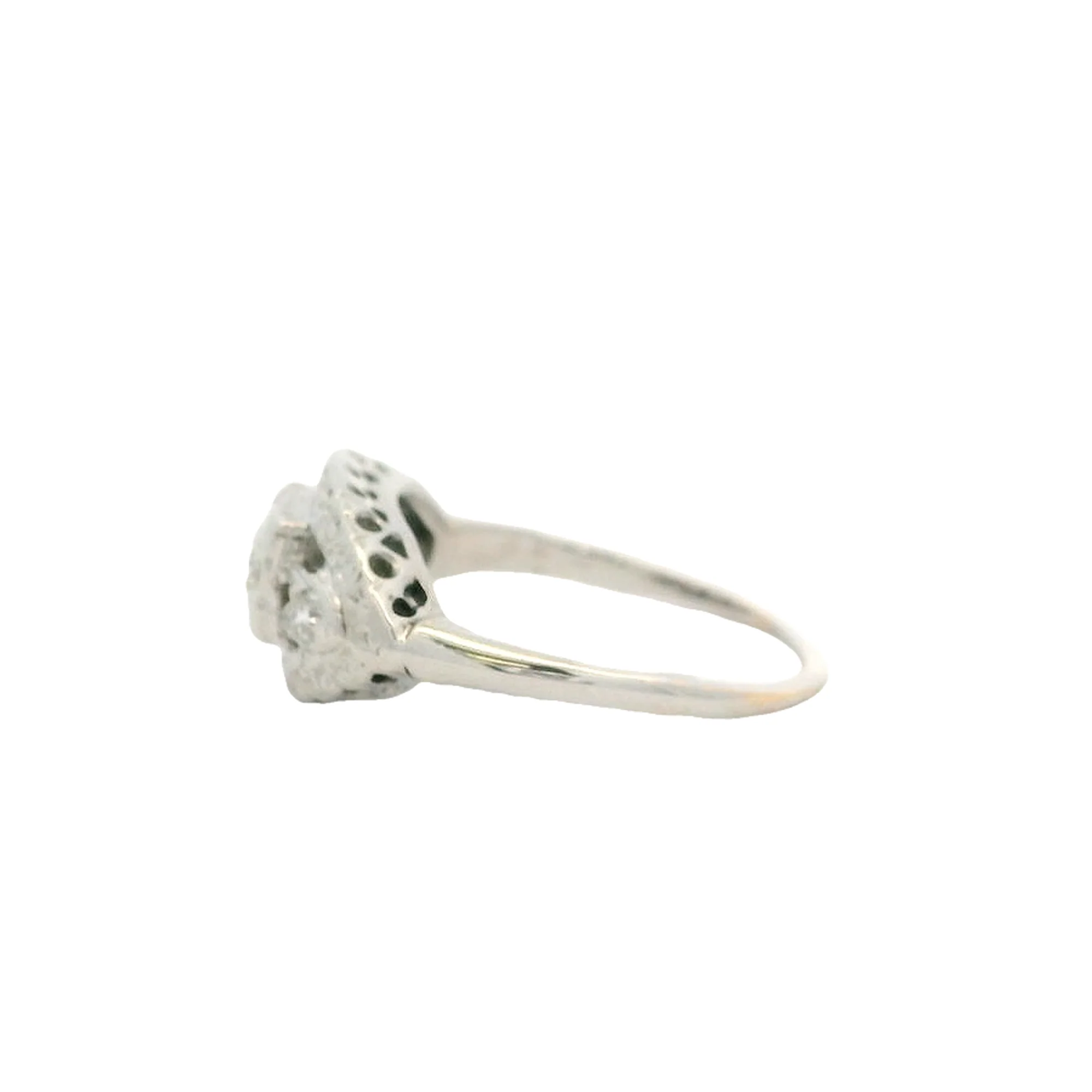 Vintage 1930-40s Solid 14kt White Gold Engagement Fashion Ring With Old European and Single Cut Diamonds Size 4.75 - Image 2