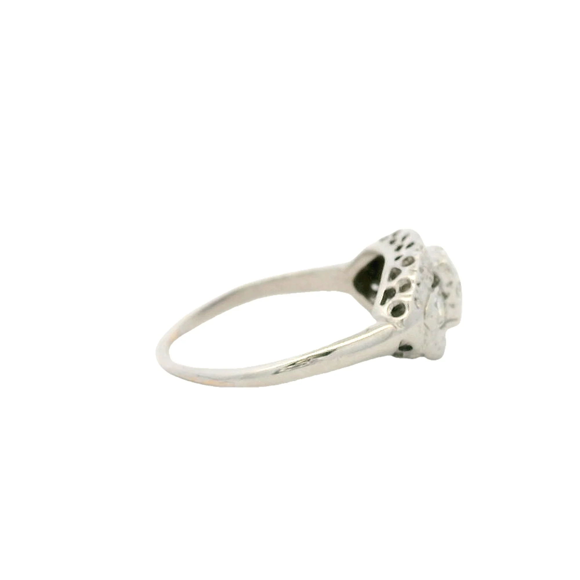 Vintage 1930-40s Solid 14kt White Gold Engagement Fashion Ring With Old European and Single Cut Diamonds Size 4.75 - Image 3