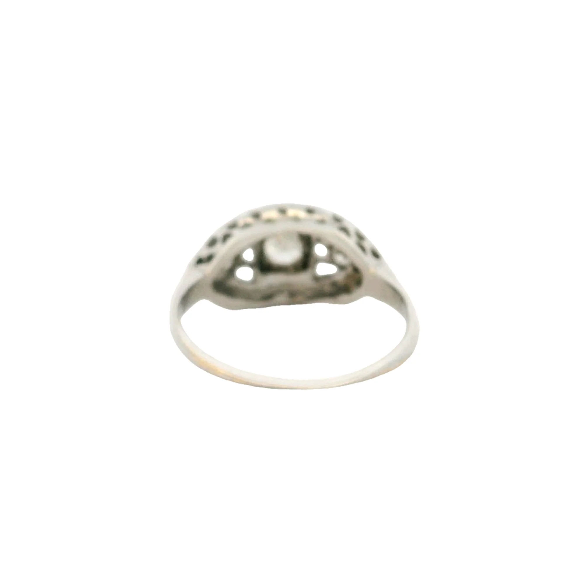 Vintage 1930-40s Solid 14kt White Gold Engagement Fashion Ring With Old European and Single Cut Diamonds Size 4.75 - Image 4