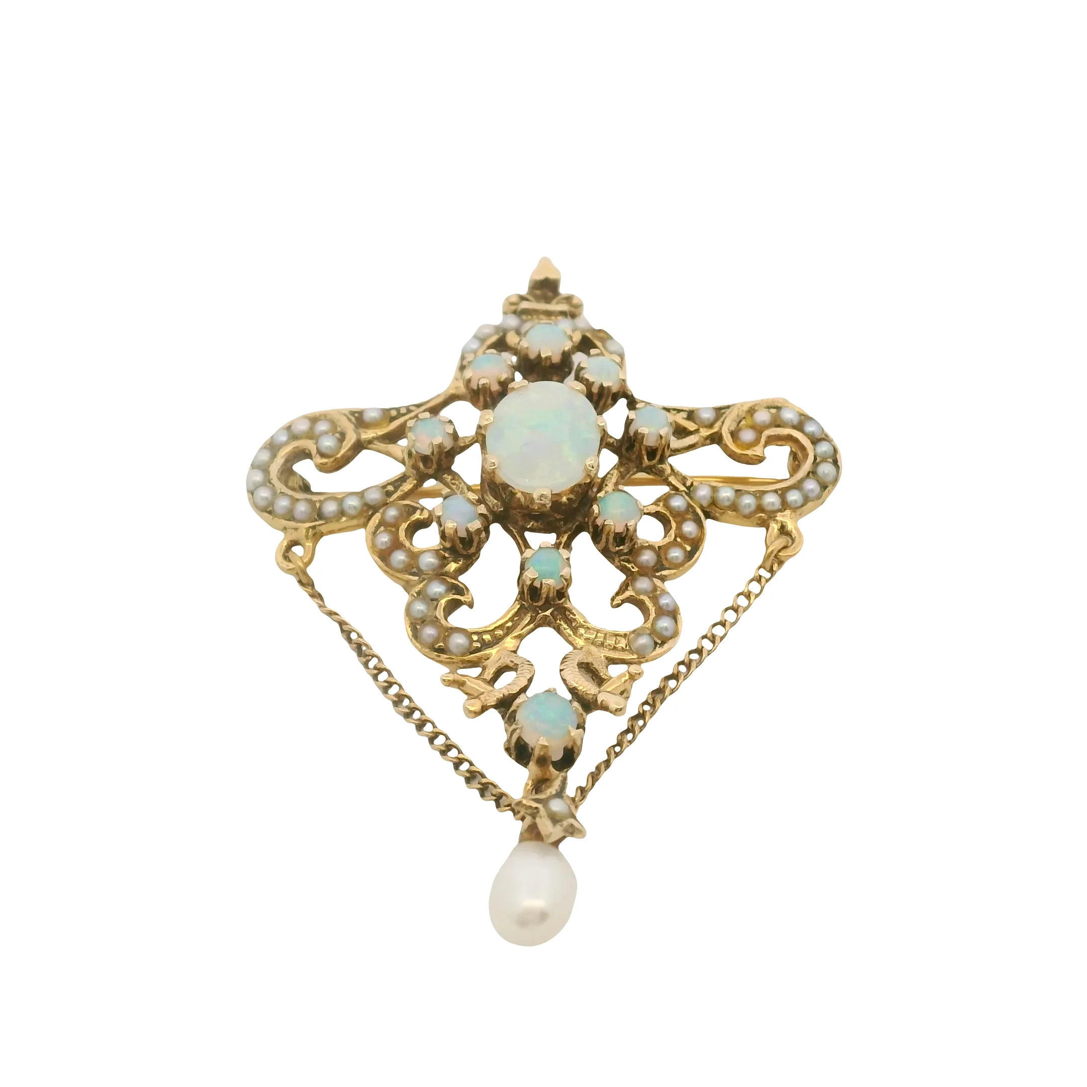 Vintage 1930-50s Victorian Revival Opal And Pearl Drop/Dangle Pendant/Brooch - Image 2
