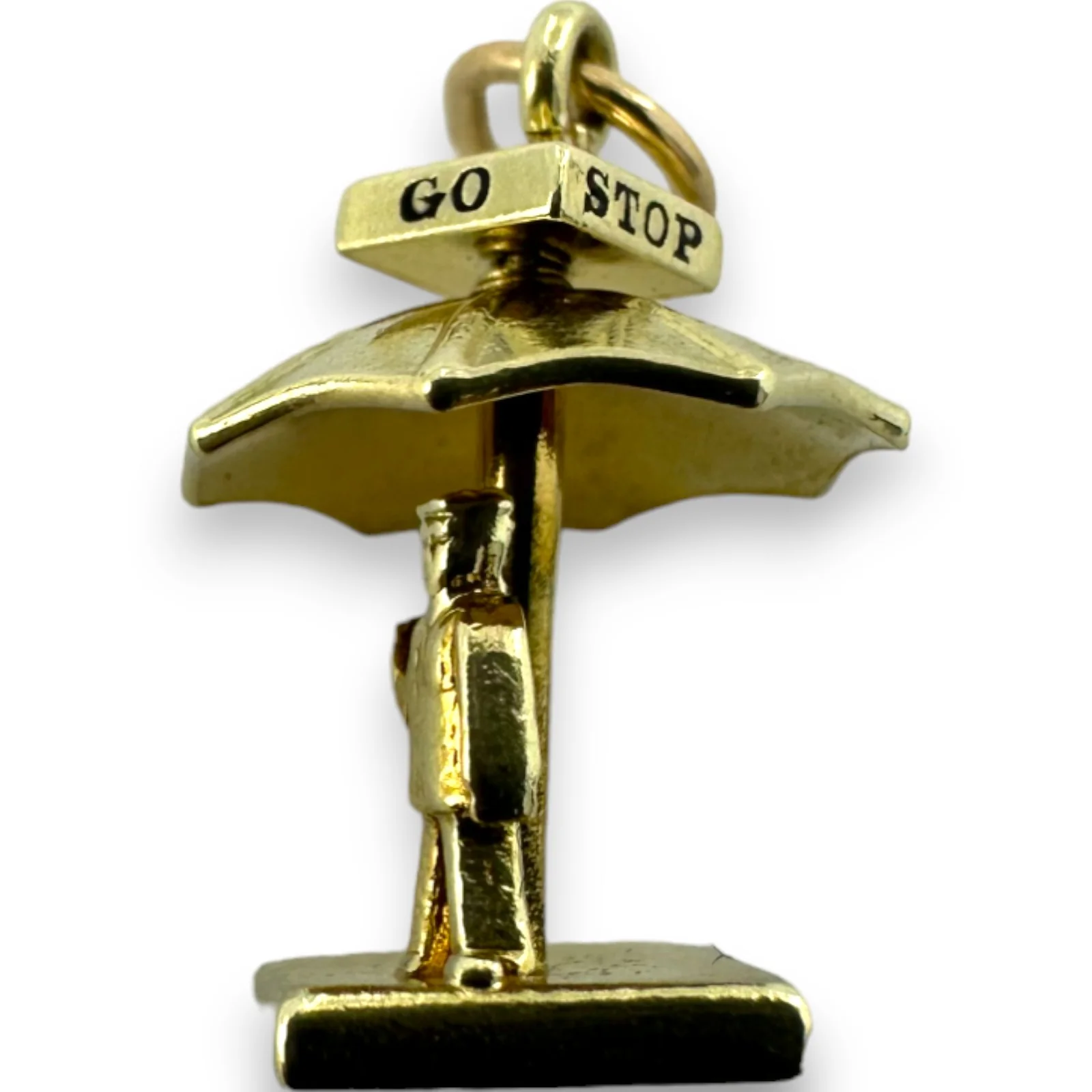 Vintage 1930-50s Walter Lampl rotating "STOP GO" Umbrella Policeman Traffic Charm Pendant - Image 4