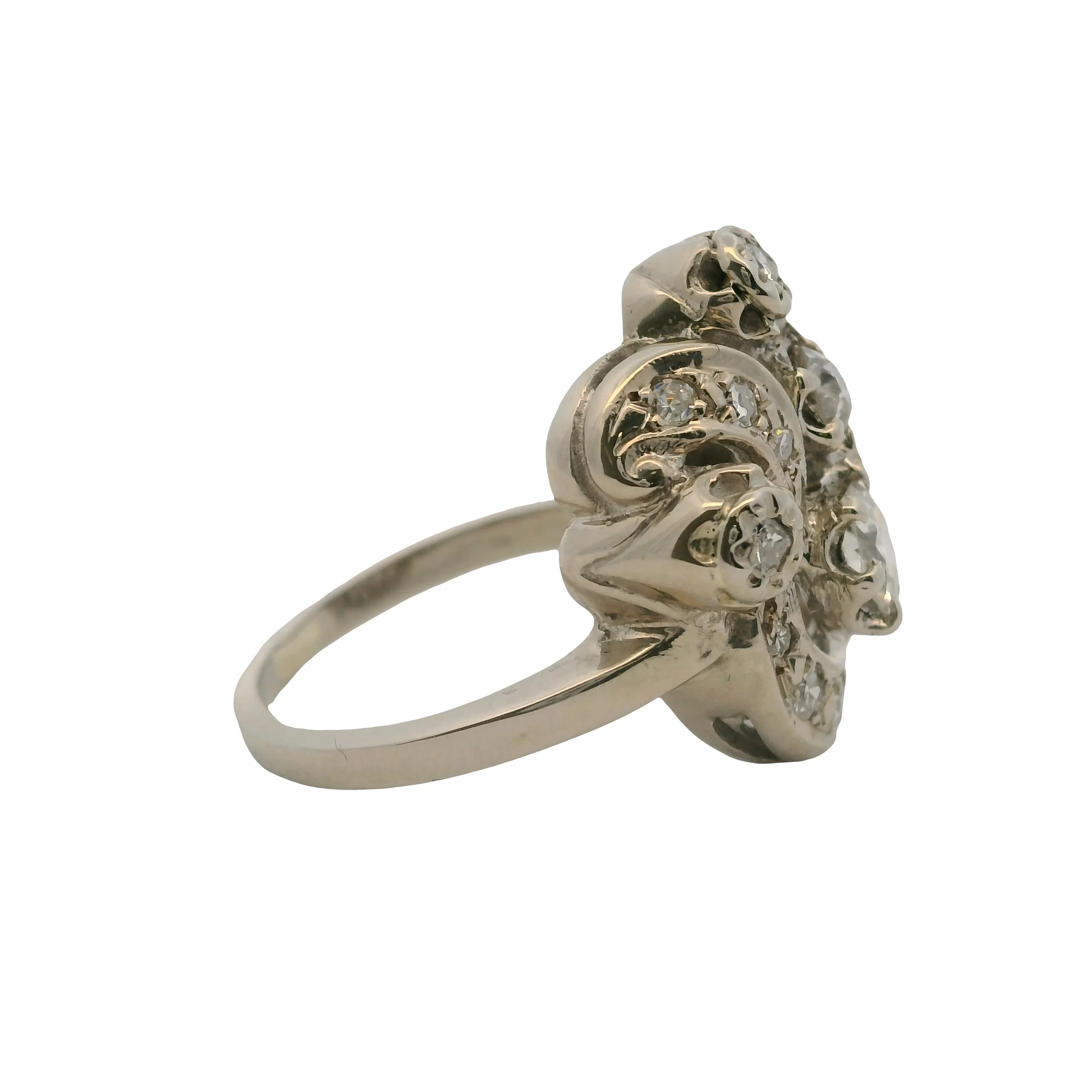 Vintage 1940-50s 14k White Gold and Diamond Retro Abstract 19mm Wide Cocktail Ring Size 7 - Image 2