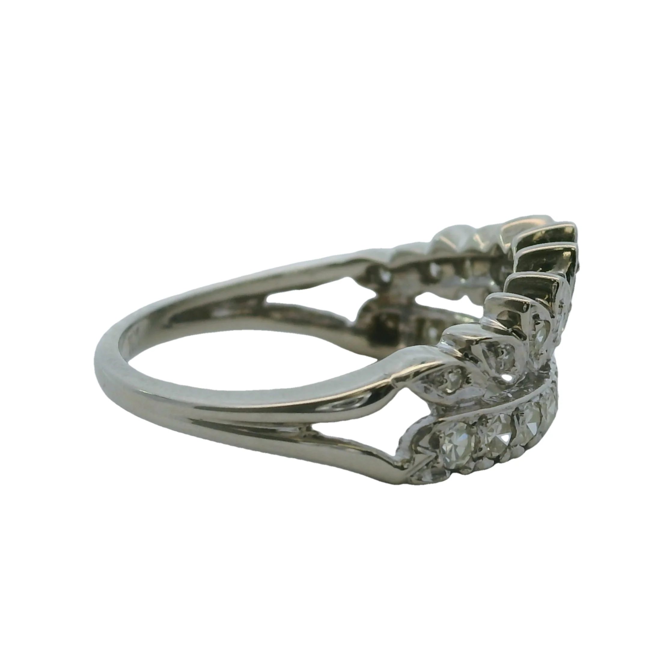 Vintage 1940-50s 14kt White Gold and Diamond Crown Stackable Wedding Band Ring Size 6.5 - Image 3