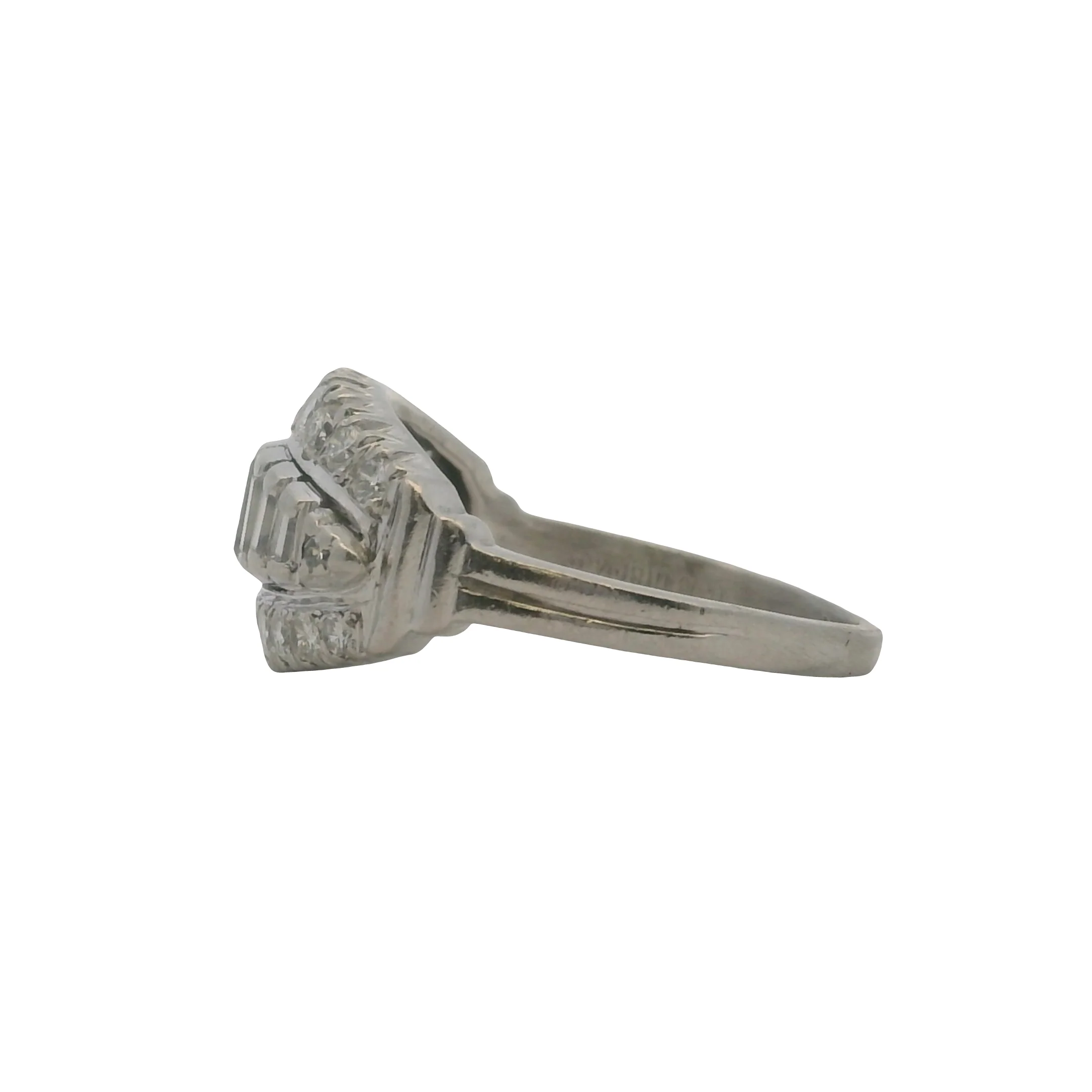 Vintage 1940-50s Platinum Baguette and Round Diamond Graduated Cocktail Ring Size 7 - Image 2