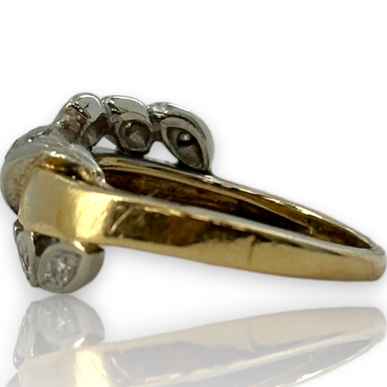 Vintage 1940-50s Two-Tone Solid 14kt Yellow and White Gold and Diamond Cocktail Ring Size 5.75 - Image 2