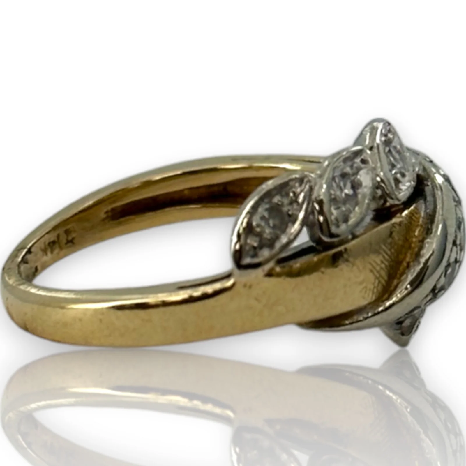 Vintage 1940-50s Two-Tone Solid 14kt Yellow and White Gold and Diamond Cocktail Ring Size 5.75 - Image 3