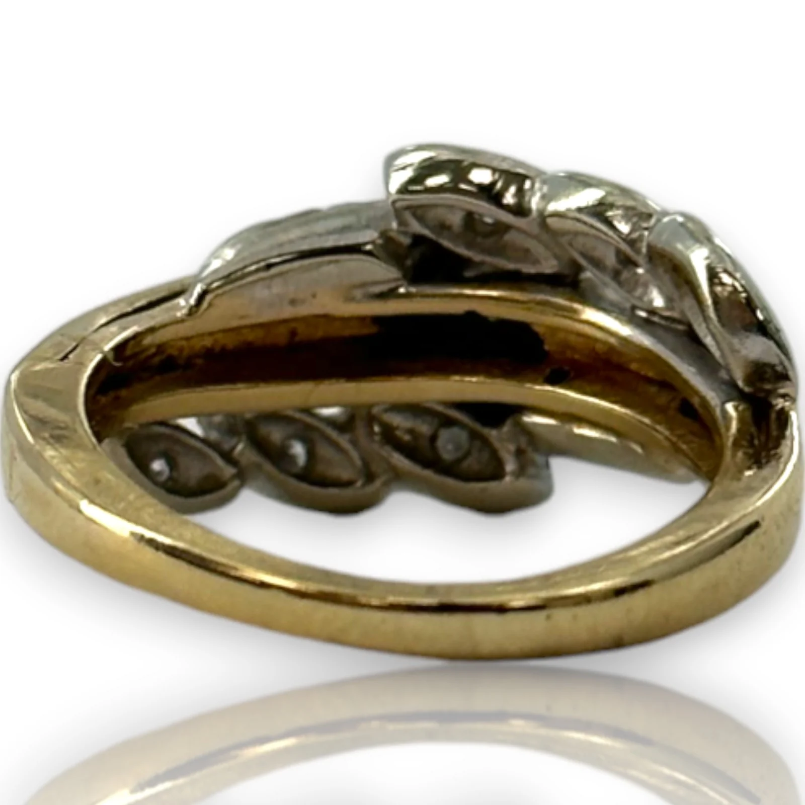 Vintage 1940-50s Two-Tone Solid 14kt Yellow and White Gold and Diamond Cocktail Ring Size 5.75 - Image 4