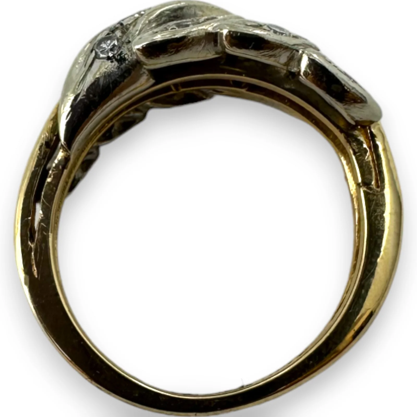 Vintage 1940-50s Two-Tone Solid 14kt Yellow and White Gold and Diamond Cocktail Ring Size 5.75 - Image 5