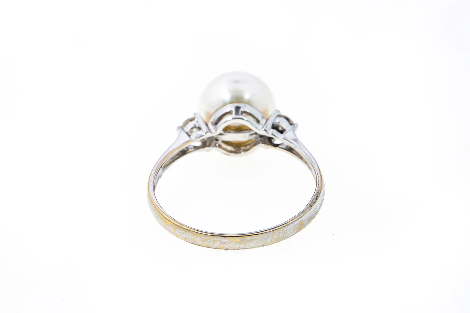 Vintage 1950s Freshwater Pearl 9mm & Diamond Accent Band 14K 585 White Gold Ring Size 7 - Image 4
