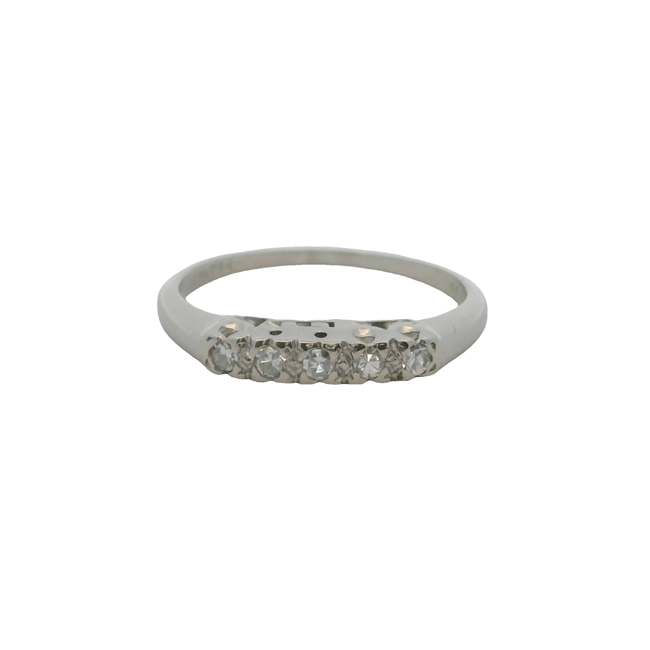 Vintage 1950s Polishook & Son 14kt White Gold and Diamond 3mm Wedding Band Ring Size 6.25 - Image 2
