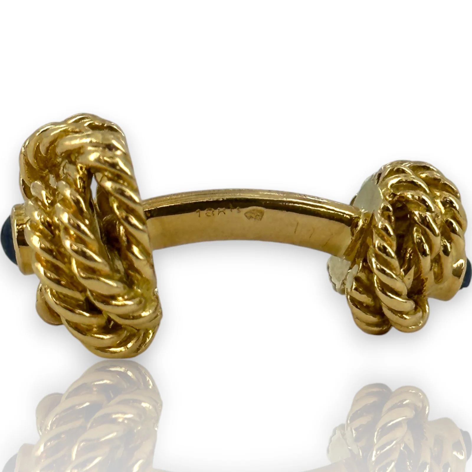Vintage 1960s Tiffany & Co Solid 18kt Yellow Gold Lab Sapphire Cabochon Knot Double-Sided Cufflinks - Image 5