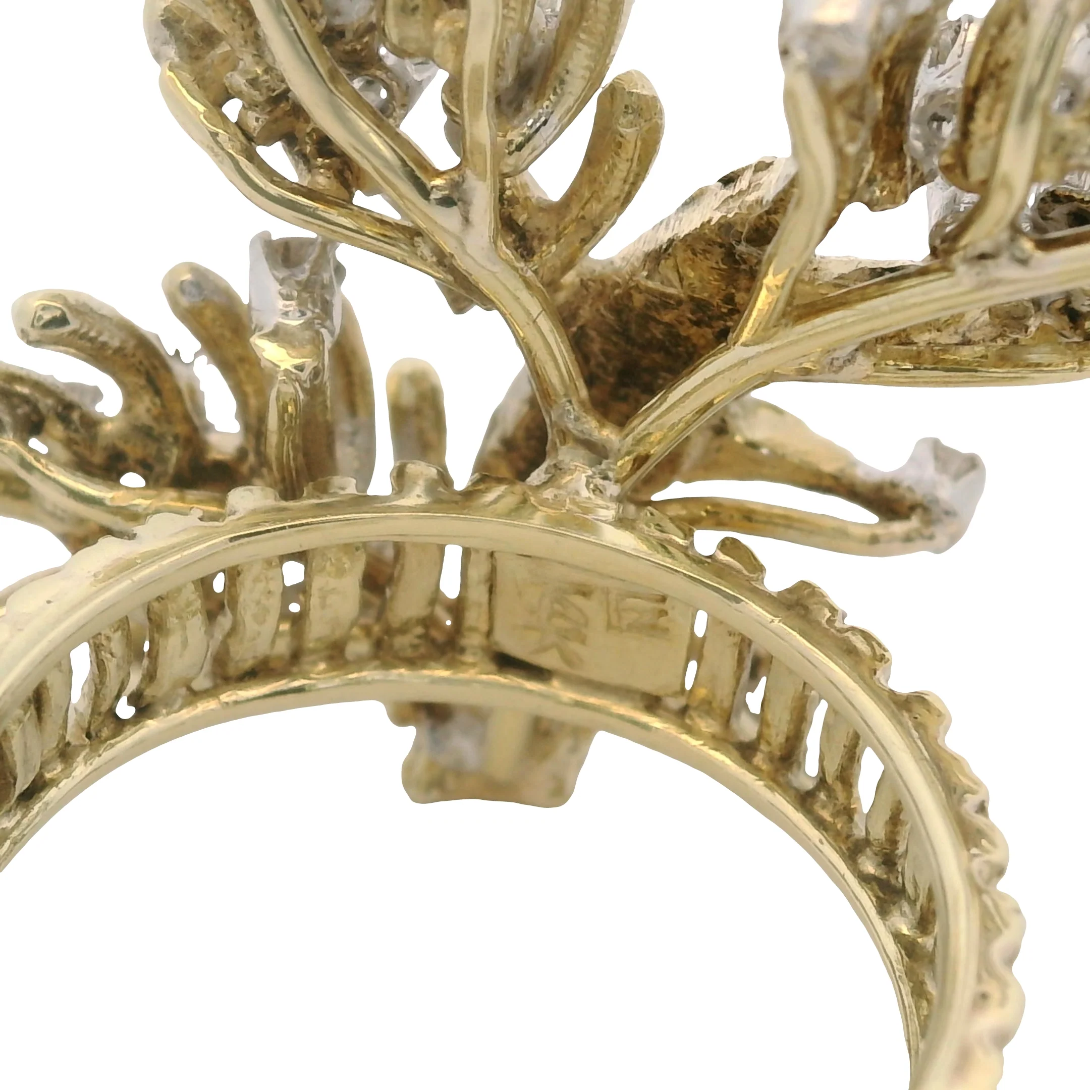 Vintage 1970-80s 14kt Yellow Gold and Diamond Branch Tree Statement Cluster Ring Size 7 - Image 5