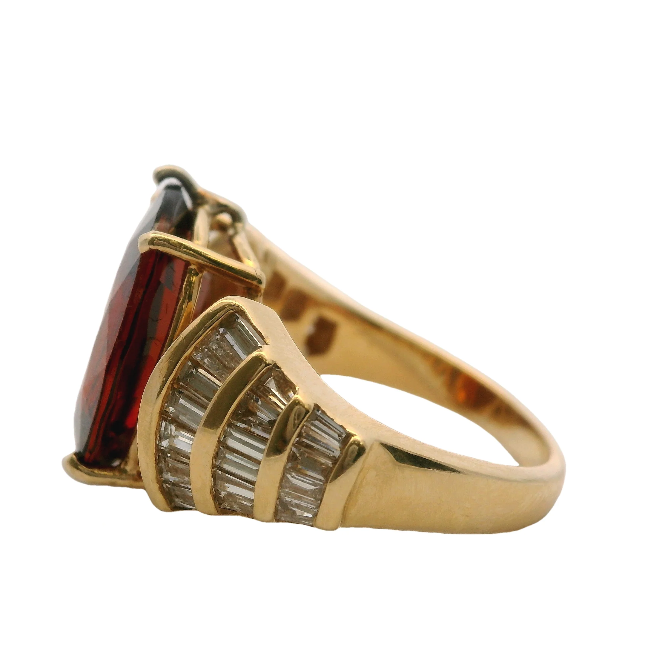 Vintage 1970-80s 14kt Yellow Gold Cocktail Ring with Large Madeira Citrine and Baguette Diamonds Size 7.5 - Image 3