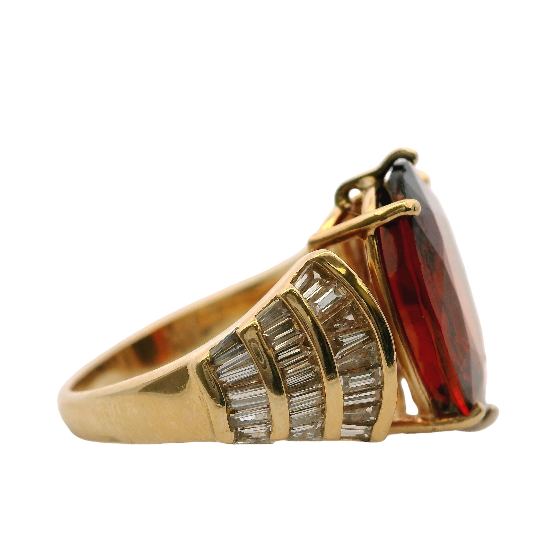 Vintage 1970-80s 14kt Yellow Gold Cocktail Ring with Large Madeira Citrine and Baguette Diamonds Size 7.5 - Image 4