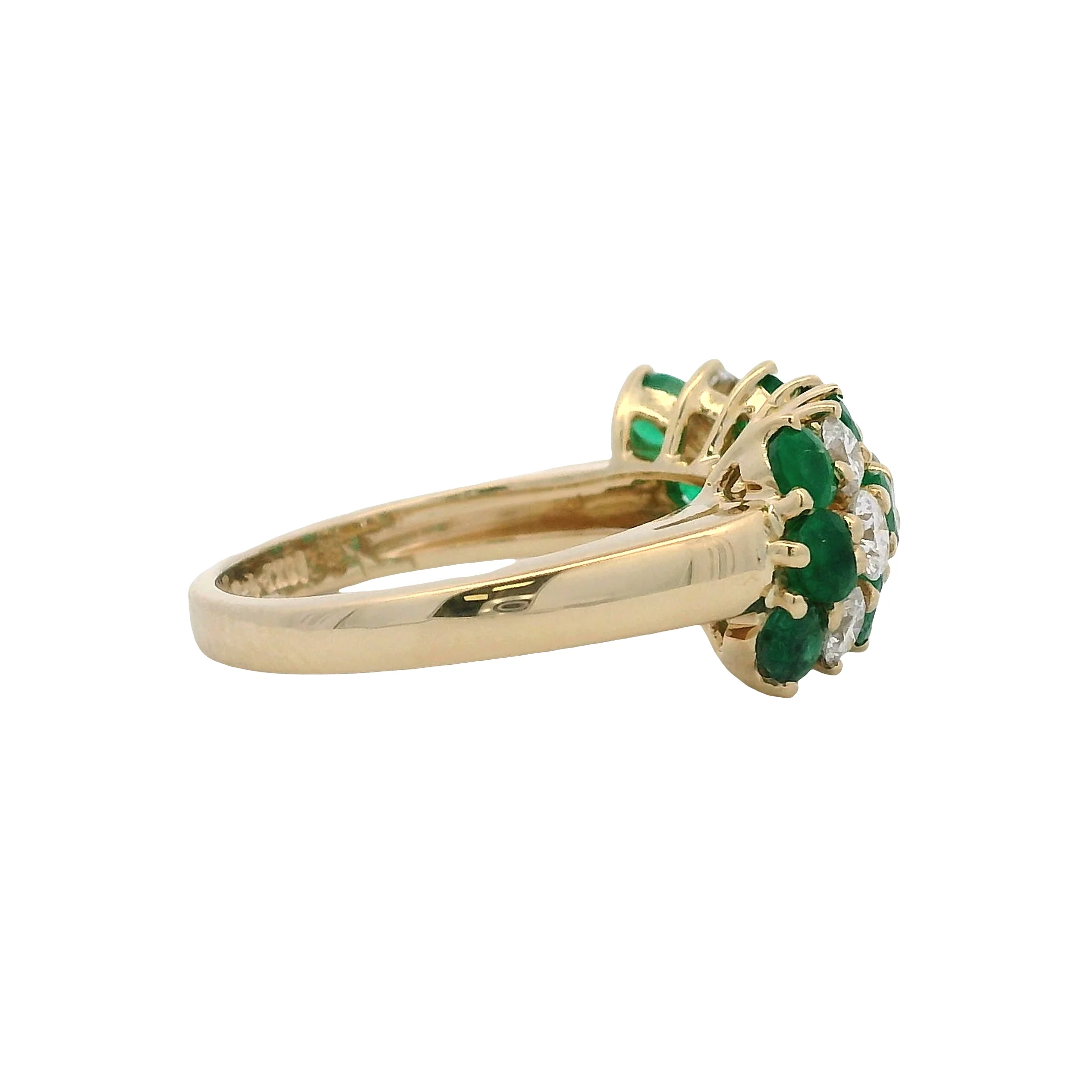 Vintage 1970-80s Solid 14kt Yellow Gold Diamond and Emerald Cocktail Cluster Ring Size 6 - Image 3