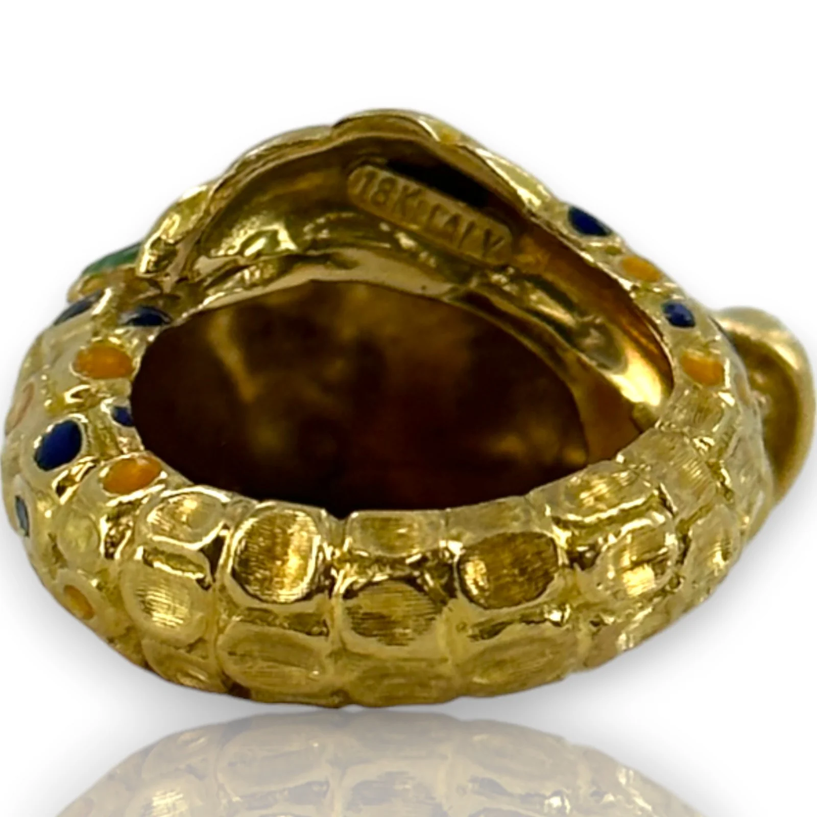 Vintage 1970s-80s 18kt Yellow Gold and Painted Enamel Lizard/Snake/Dragon Wrap Statement Ring Size 4 Made in Italy - Image 3