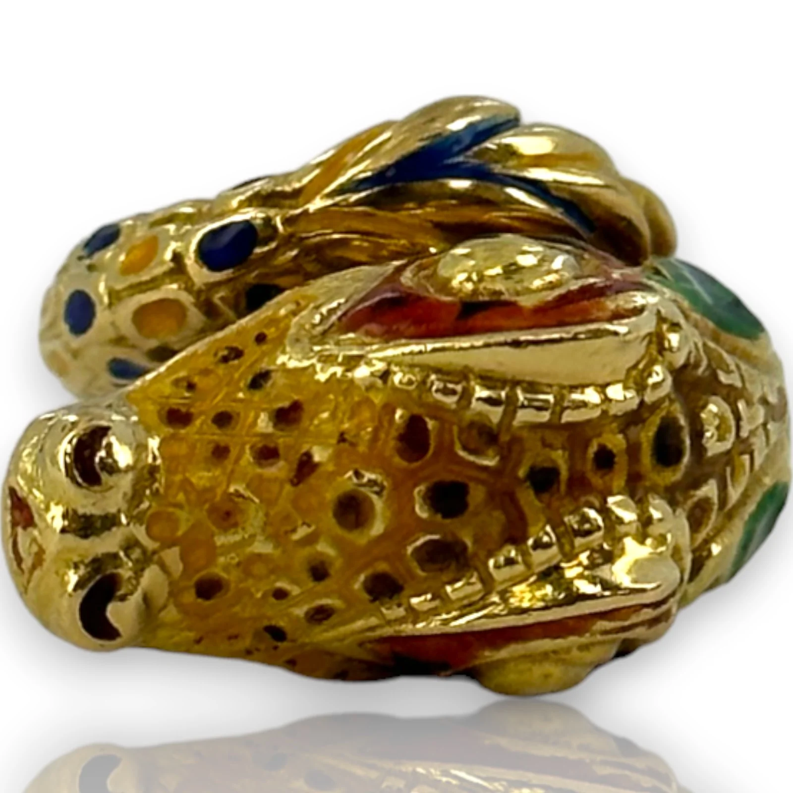 Vintage 1970s-80s 18kt Yellow Gold and Painted Enamel Lizard/Snake/Dragon Wrap Statement Ring Size 4 Made in Italy - Image 5