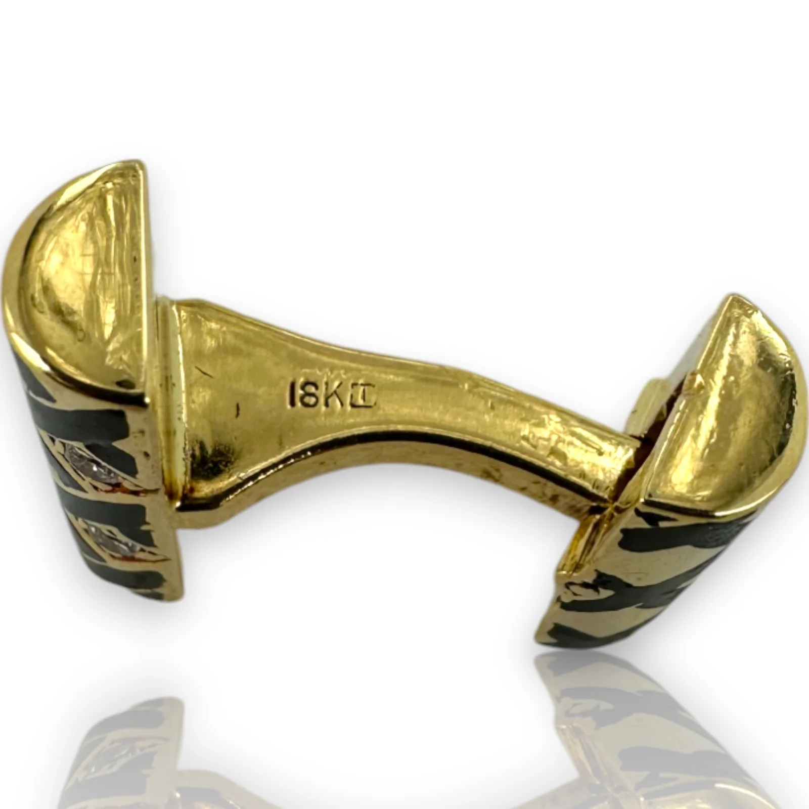 Vintage 1980s Tiffany & CO Solid 18kt Yellow Gold 21.8g Toggle-Back Cufflinks with Diamonds and Black Enamel - Image 4
