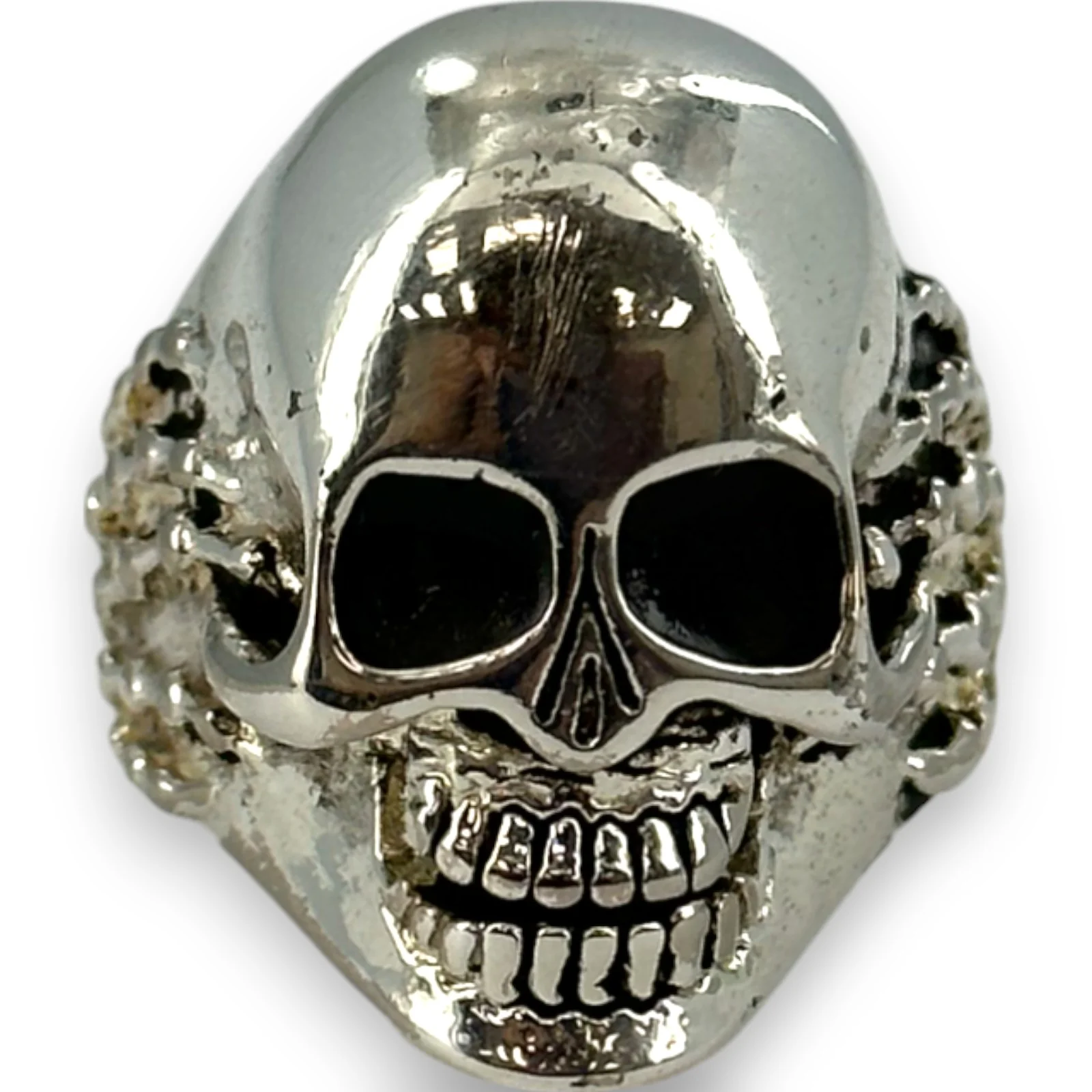 Vintage 1986 G&S Collectable 925 Sterling Silver Skull and Bones Heavy Biker Ring Size 9