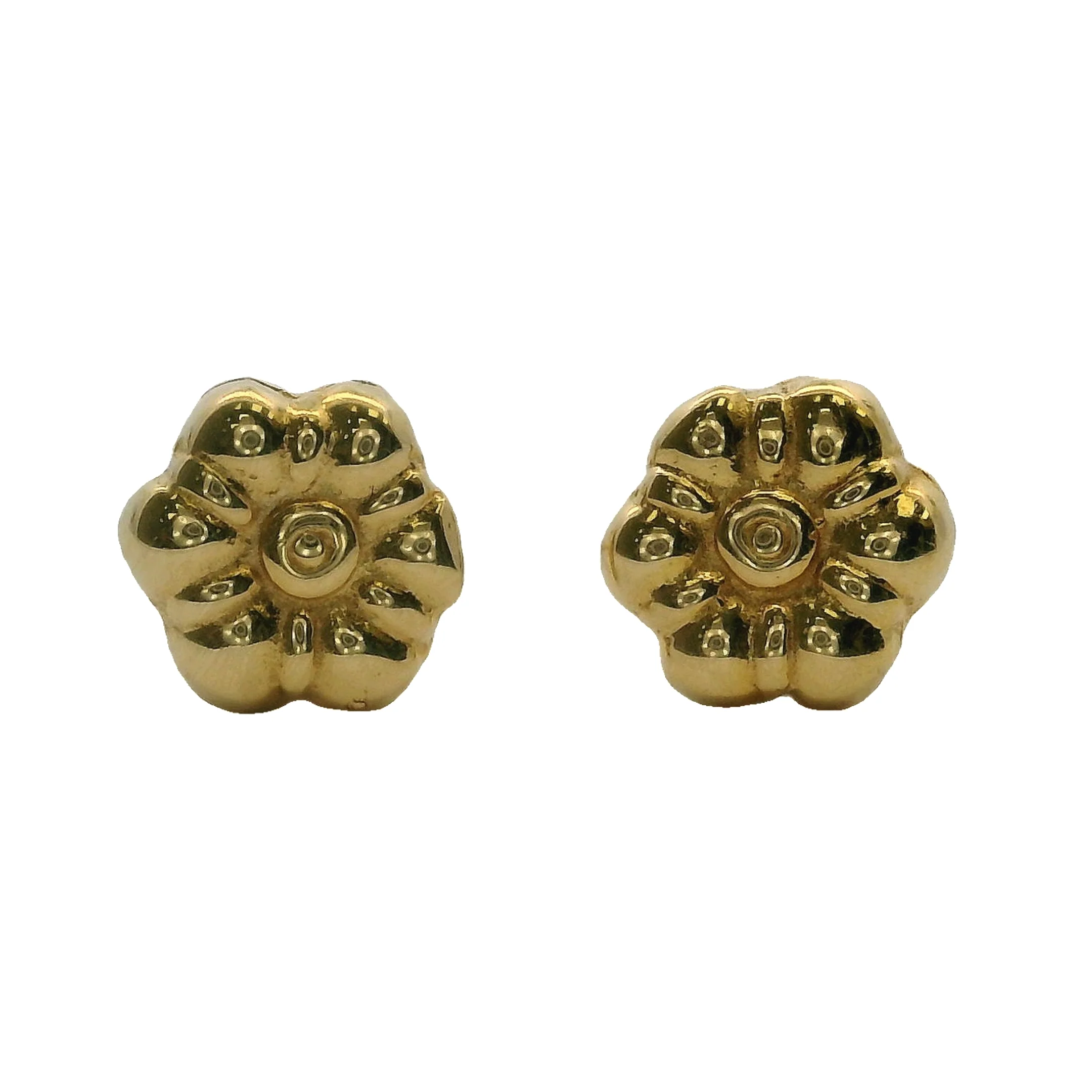 Vintage 2002 Egyptian Solid 18kt Yellow Gold 6.5mm Flower Stud Earrings - Image 2