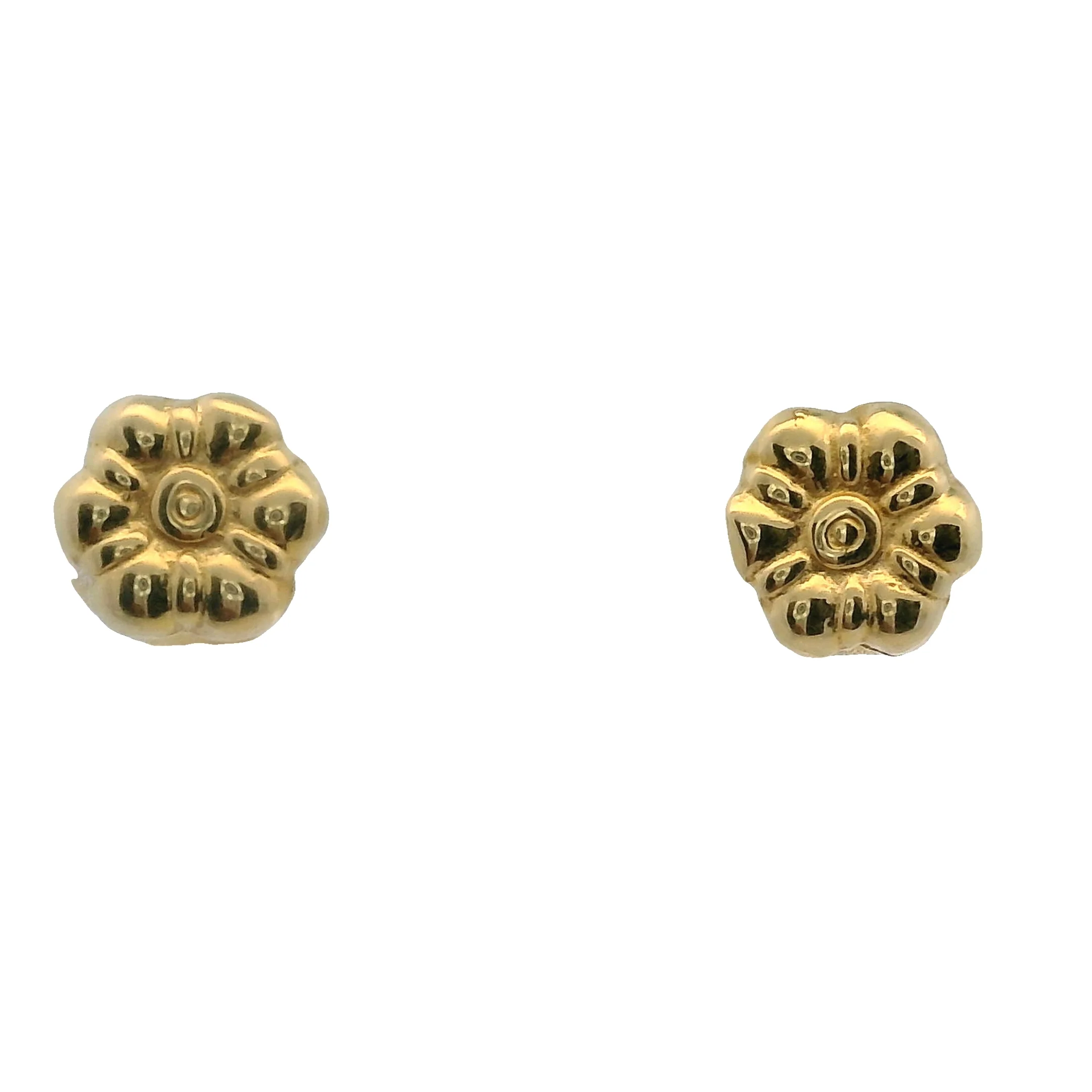Vintage 2002 Egyptian Solid 18kt Yellow Gold 6.5mm Flower Stud Earrings - Image 3