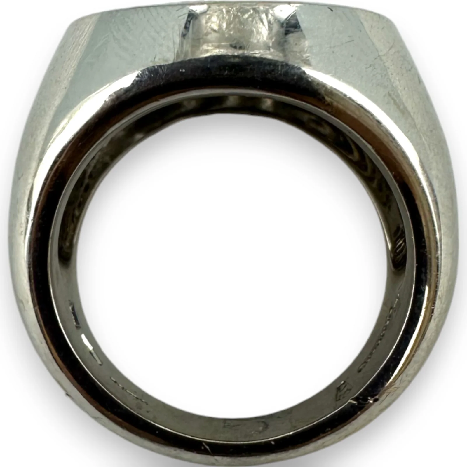 Vintage 2002 Signed Garrard London Solid 18kt White Gold and Diamond 18.7mm Wide Flat Top Statement Ring Made in Italy Size 6.75 - Image 5