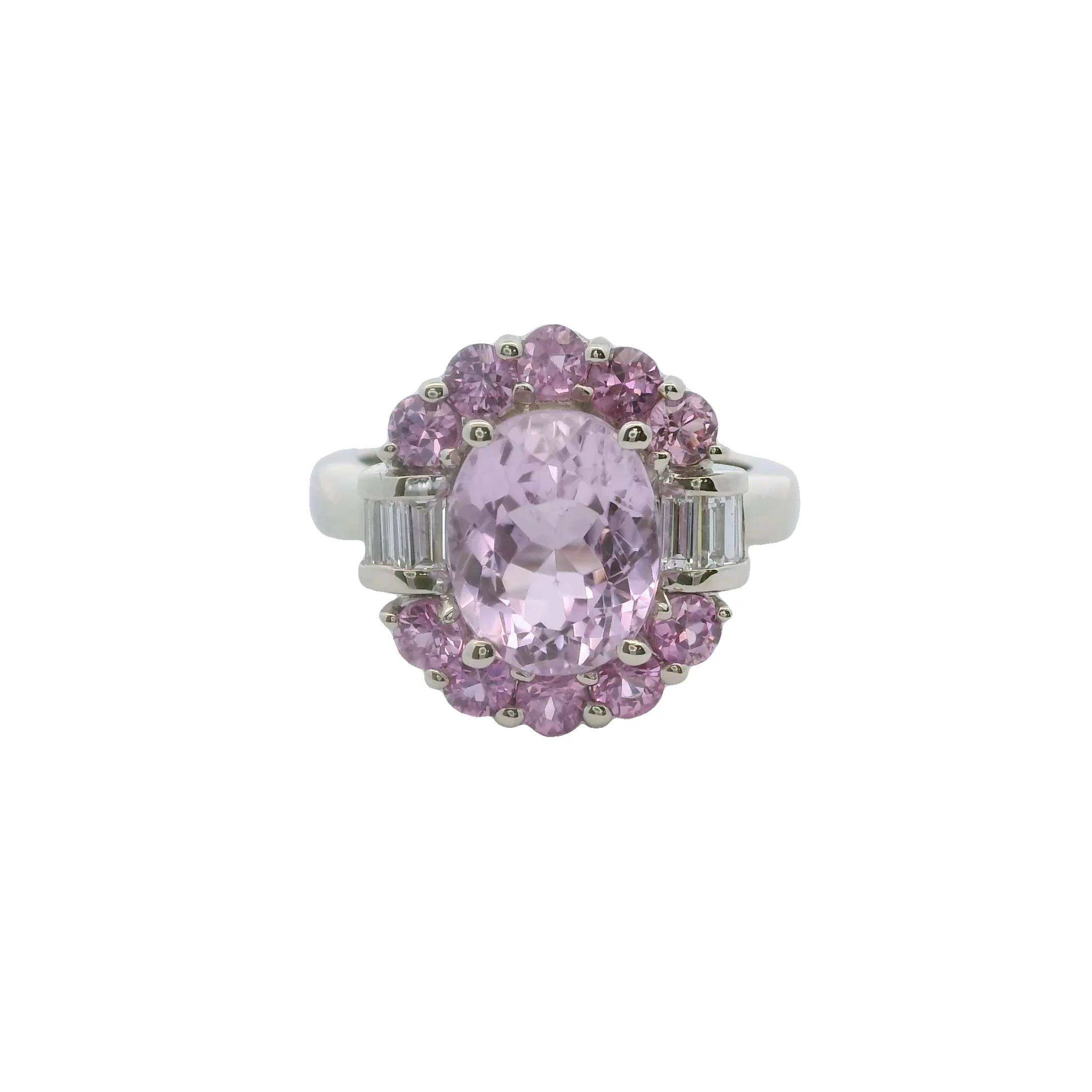 Vintage Effy Bita 14kt White Gold Kunzite and Diamond Halo Cluster Cocktail Ring Size 7 - Image 2