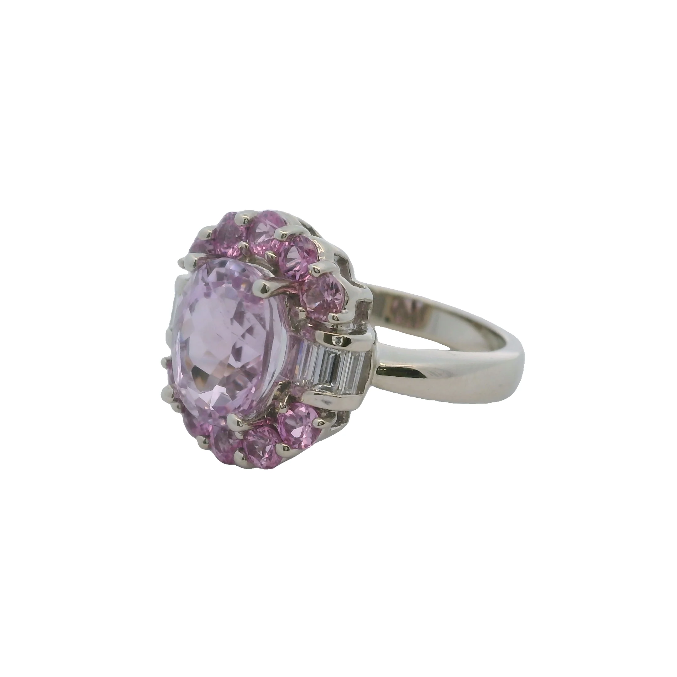 Vintage Effy Bita 14kt White Gold Kunzite and Diamond Halo Cluster Cocktail Ring Size 7 - Image 3
