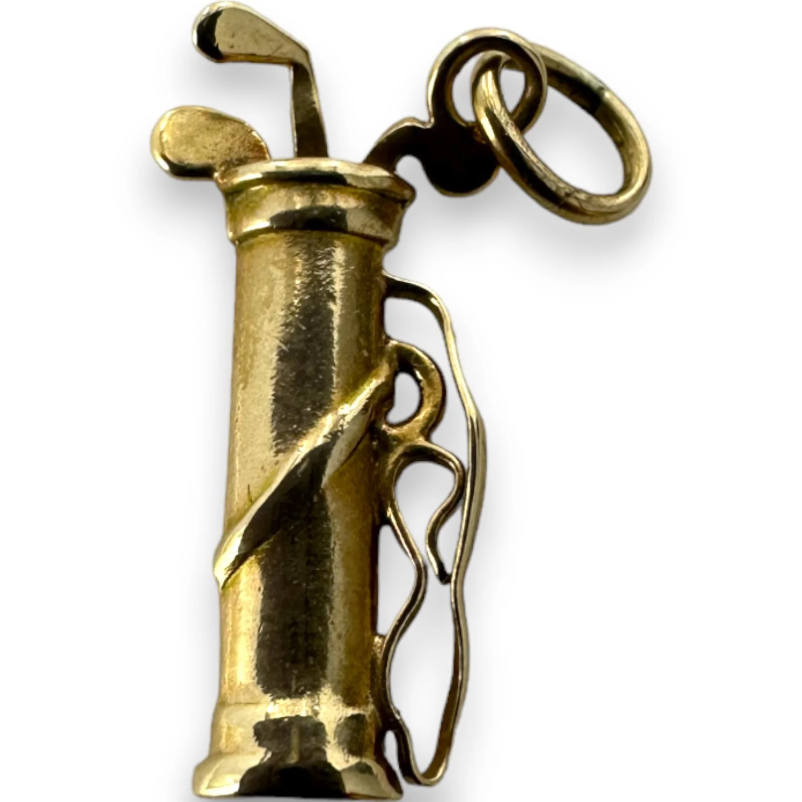 Vintage Golf Club Caddy Sports Charm with Three Clubs Pendant Solid 14kt Yellow Gold - Image 3