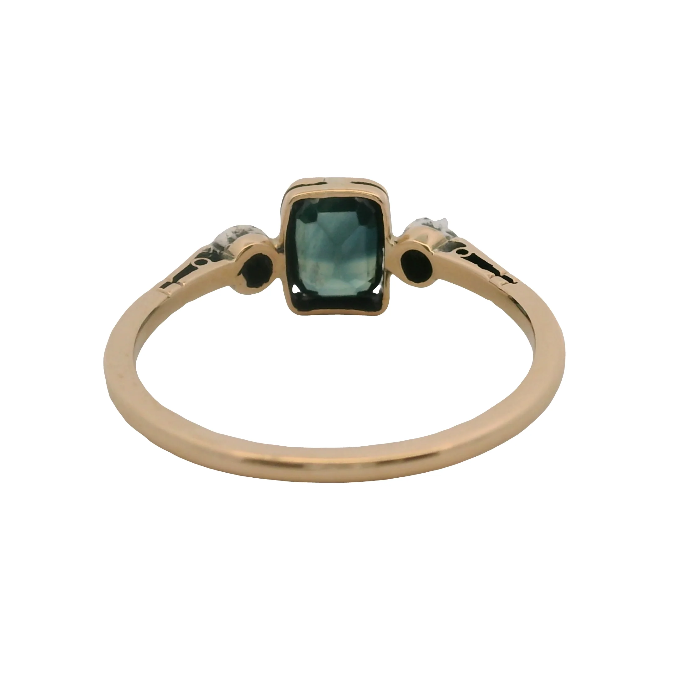 Vintage Handmade 14kt Yellow Gold Sapphire Solitaire Ring With 2 Side Diamonds Size 7.75 - Image 7