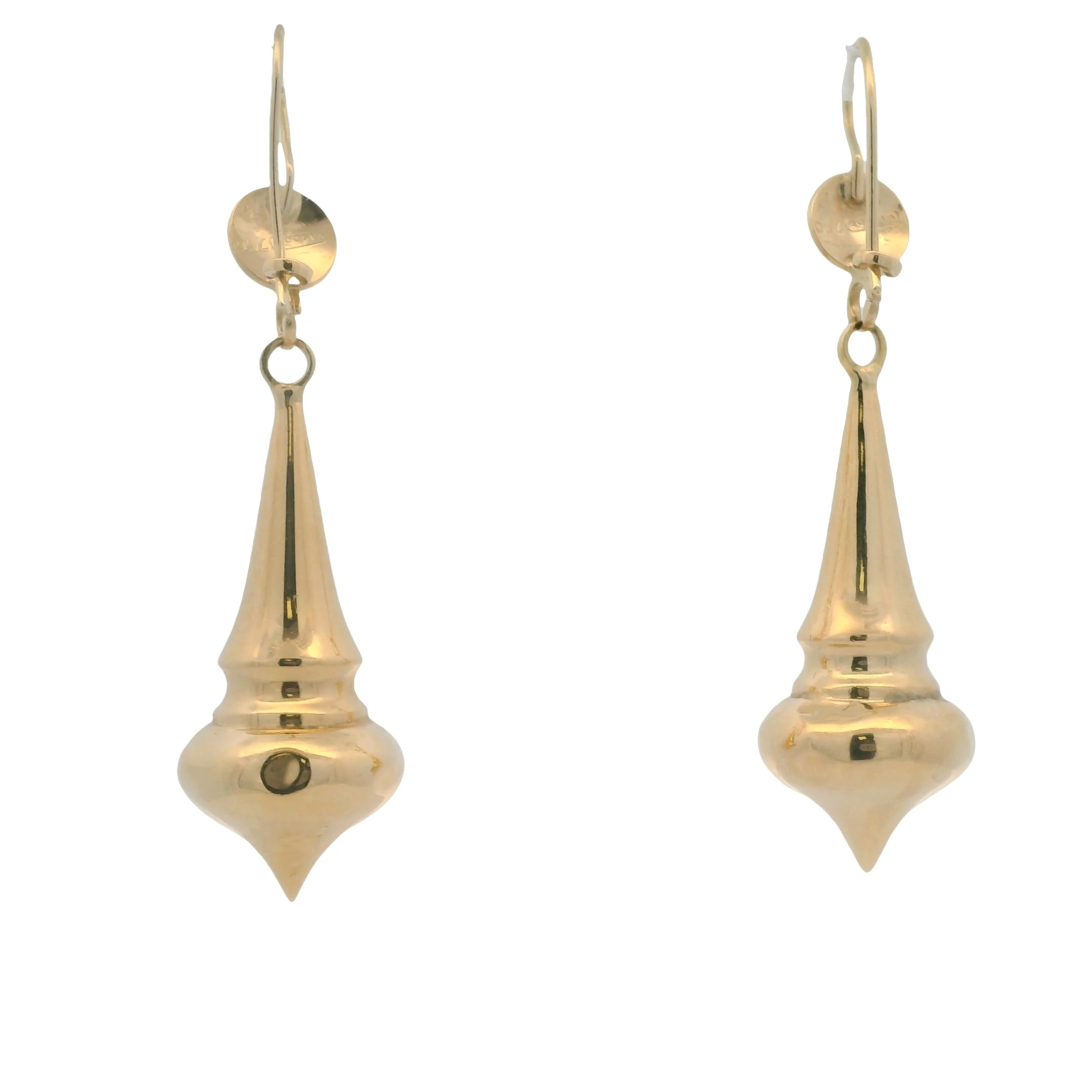 Vintage Italian Solid 18kt Yellow Gold Torpedo Drop Dangle 2.1" Long Hook Earrings - Image 2