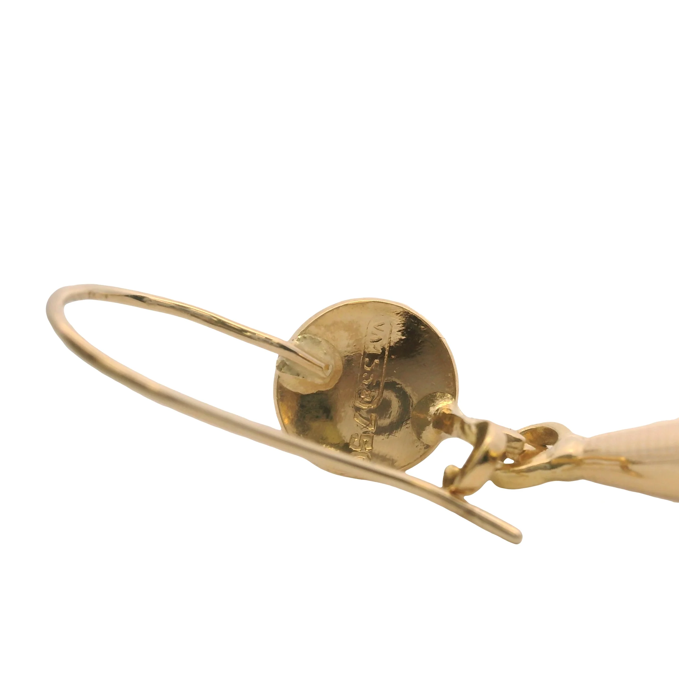 Vintage Italian Solid 18kt Yellow Gold Torpedo Drop Dangle 2.1" Long Hook Earrings - Image 4