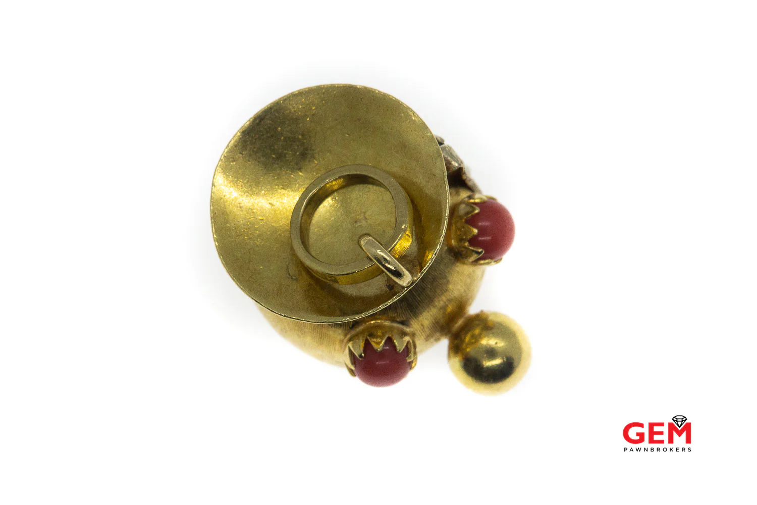 Vintage Italy Graduation Head Cap Ribbon Carnelian Eyes Charm 18K 750 Yellow Gold Pendant - Image 3