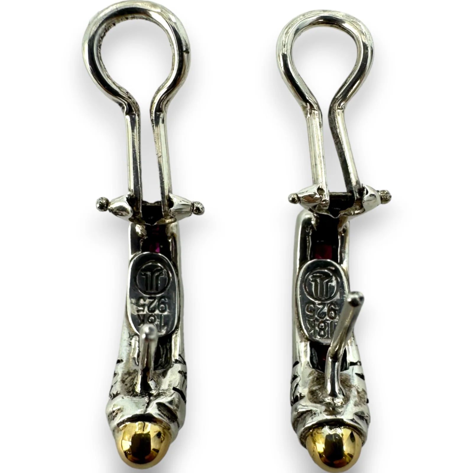 Vintage Jeffrey Levin Lab-Grown Ruby 925 Sterling Silver and 18k Gold Tips Omega Back Pierced Ear Clip - Image 2