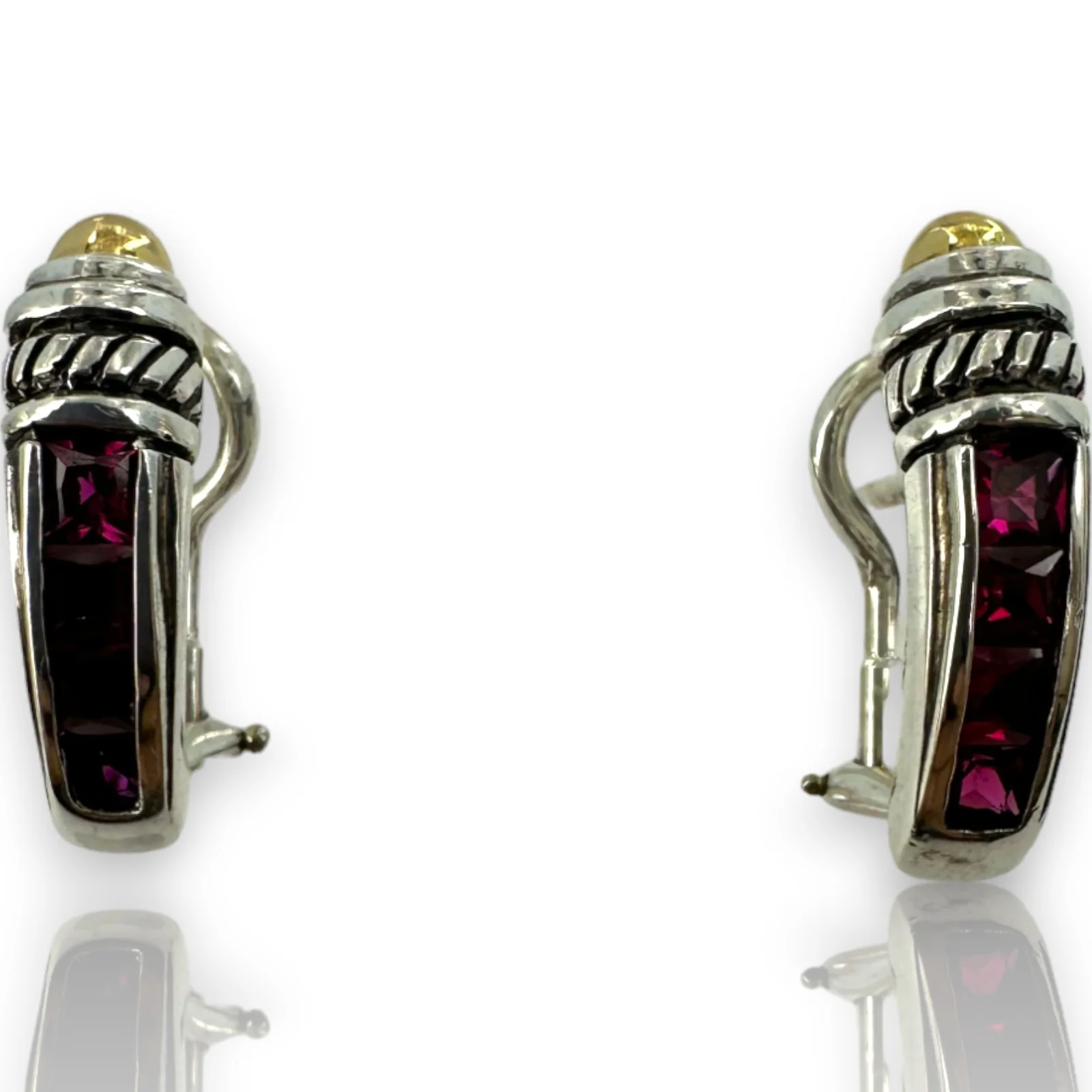 Vintage Jeffrey Levin Lab-Grown Ruby 925 Sterling Silver and 18k Gold Tips Omega Back Pierced Ear Clip - Image 5