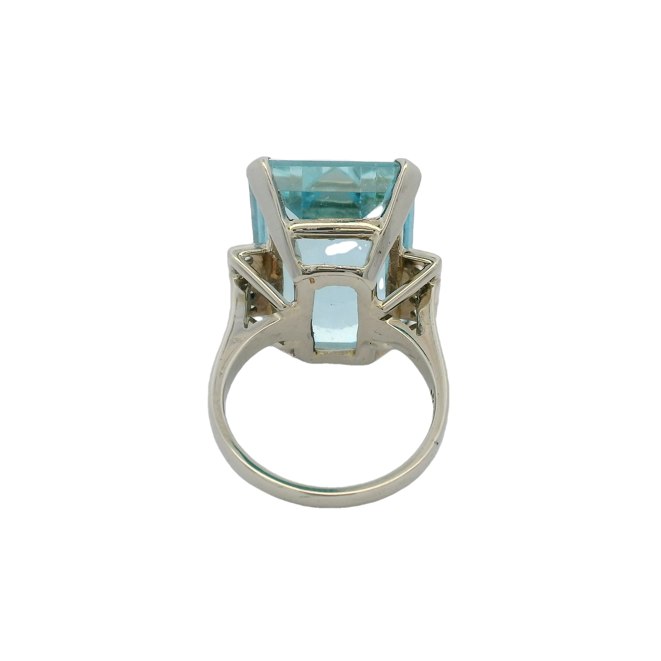 Vintage Mid-Century 14k Emerald-Cut Aquamarine and Diamond Cocktail Statement Ring Size 6 - Image 6