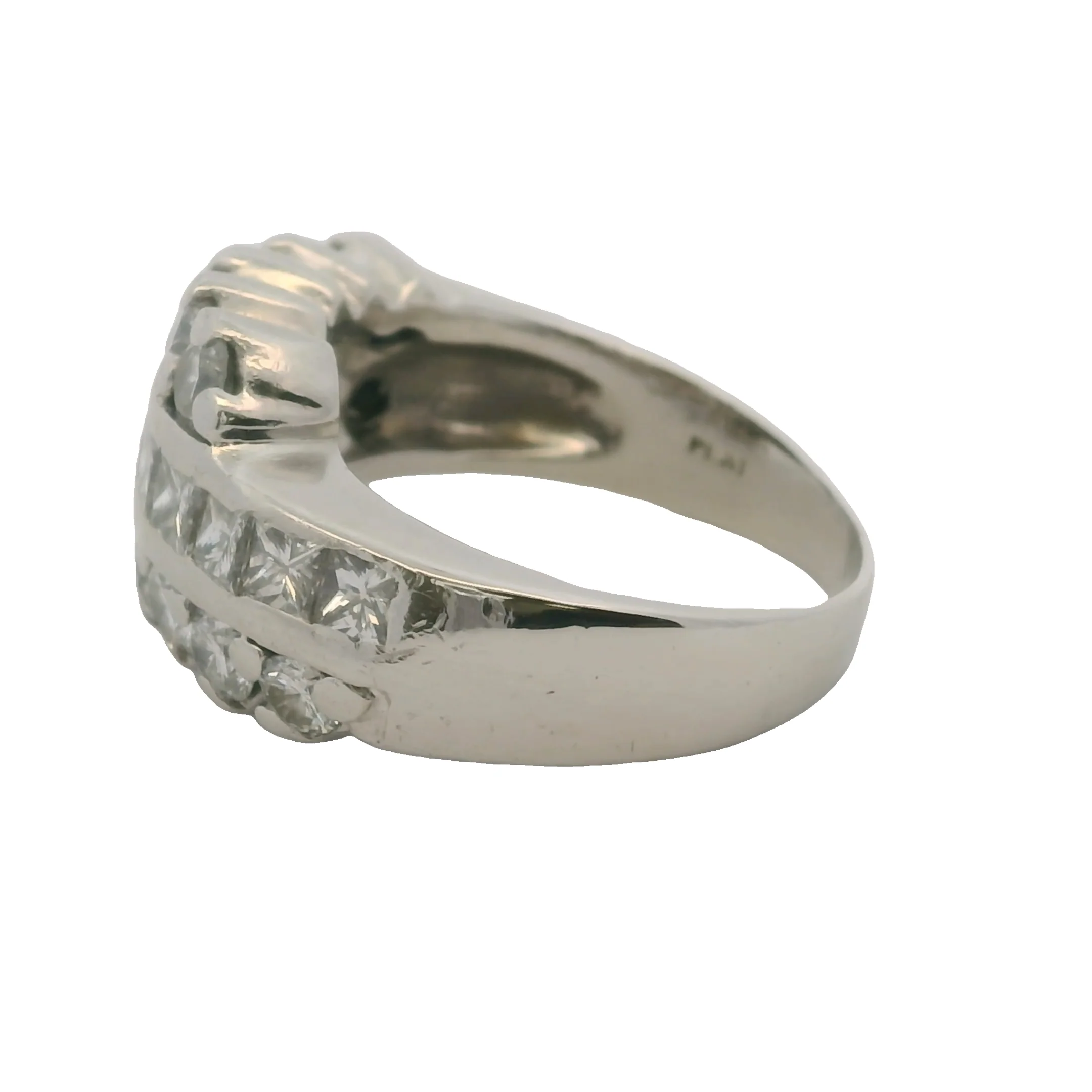 Vintage Mid-Century Solid Platinum and 2ctw Round and Princess Cut Diamond Cocktail Ring Size 7.5 - Image 2