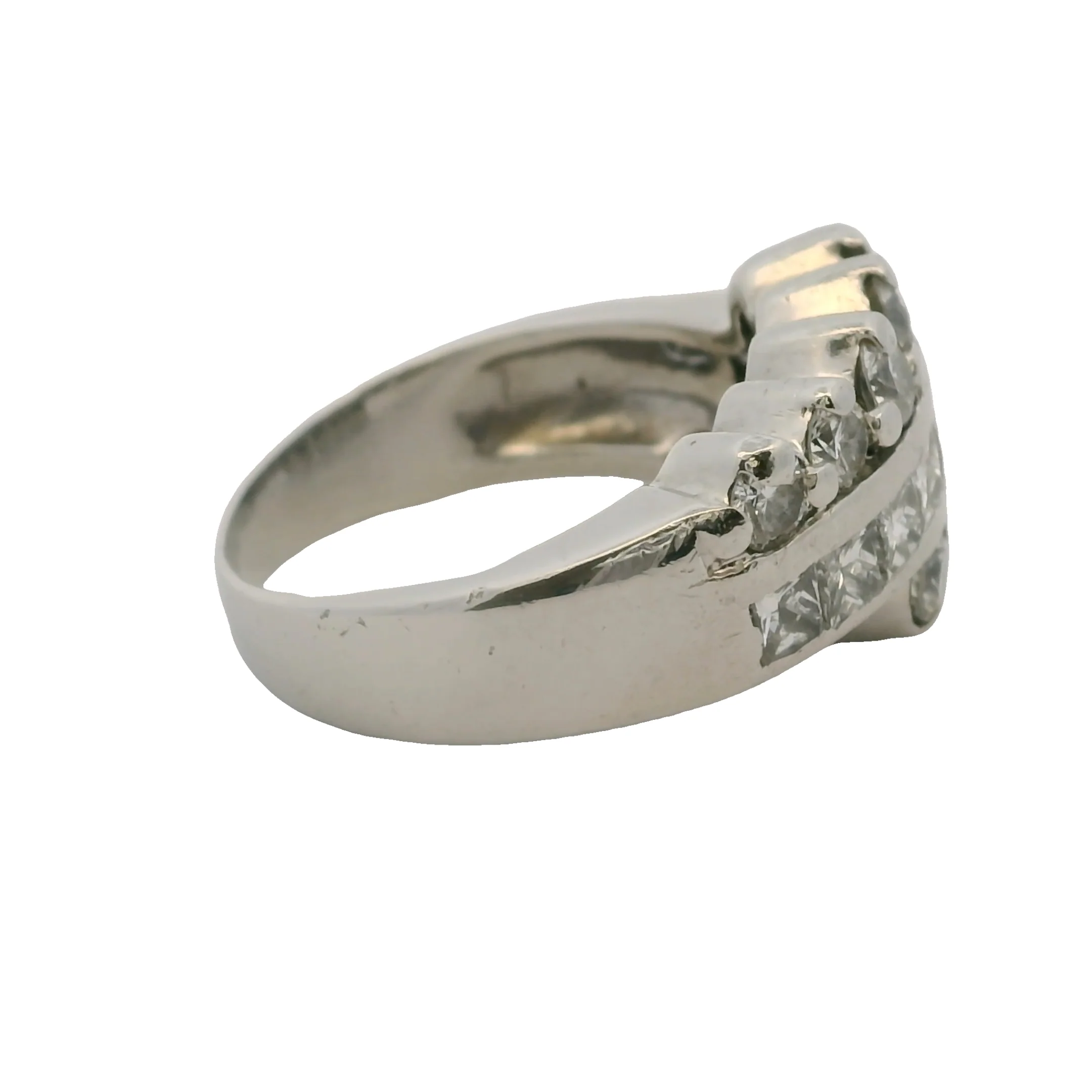 Vintage Mid-Century Solid Platinum and 2ctw Round and Princess Cut Diamond Cocktail Ring Size 7.5 - Image 3