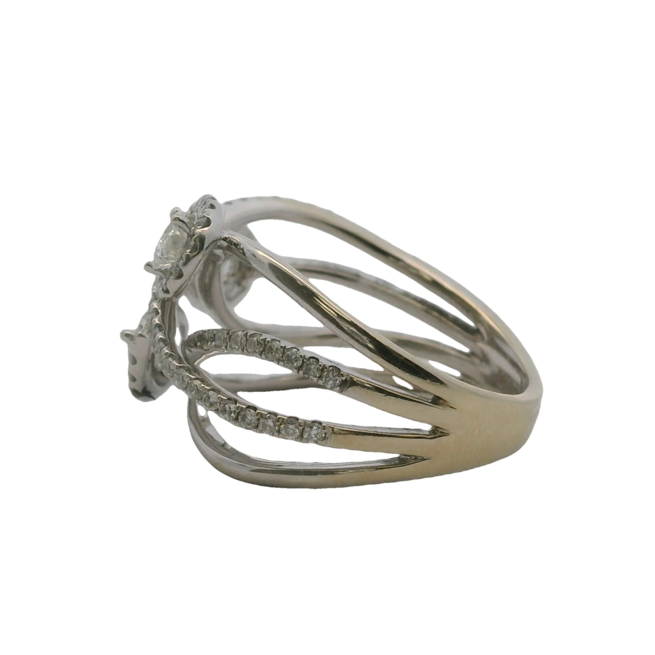 Vintage Natalie K 18kt White Gold and Diamond Leaves Crossover Wide Ring Size 7 - Image 2