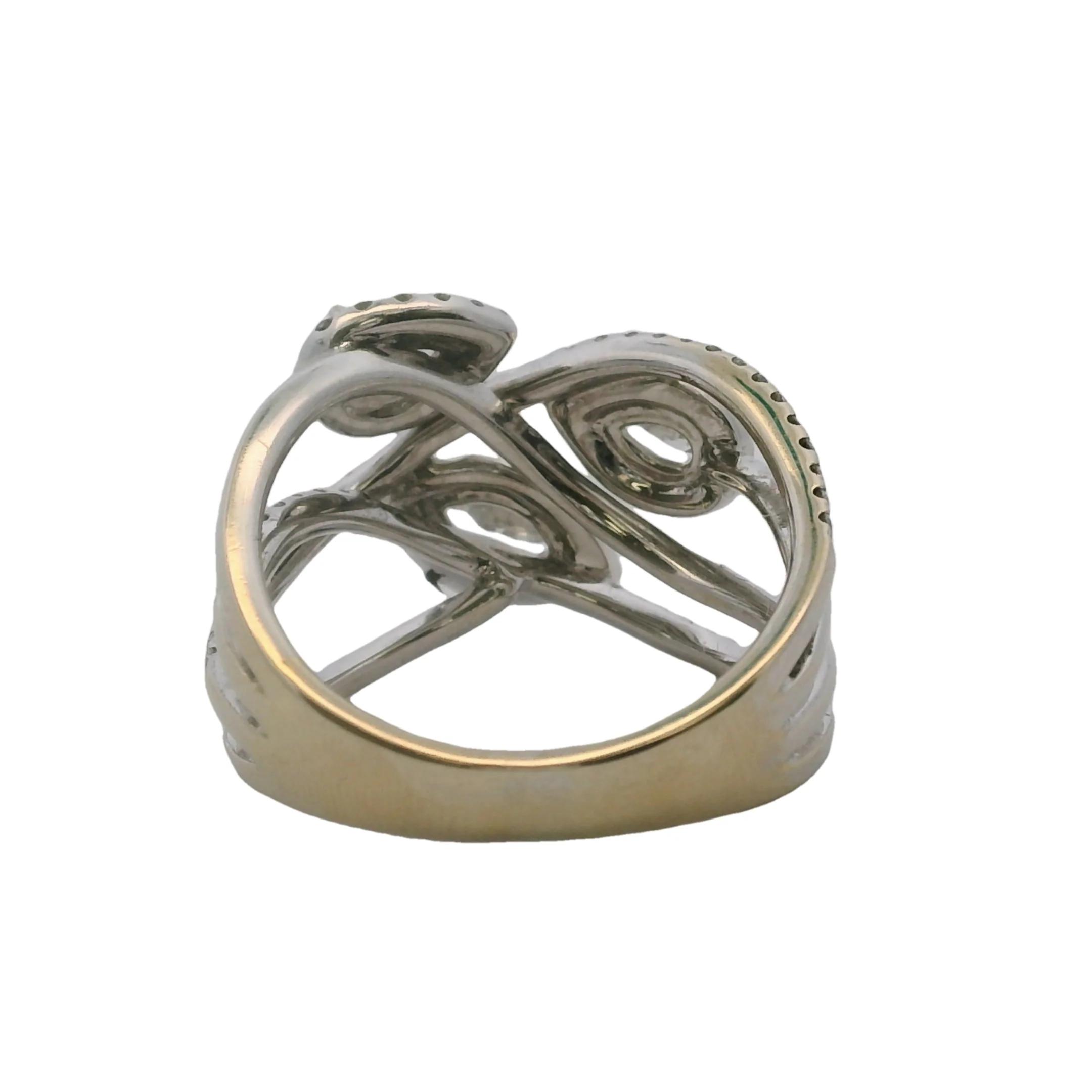 Vintage Natalie K 18kt White Gold and Diamond Leaves Crossover Wide Ring Size 7 - Image 4