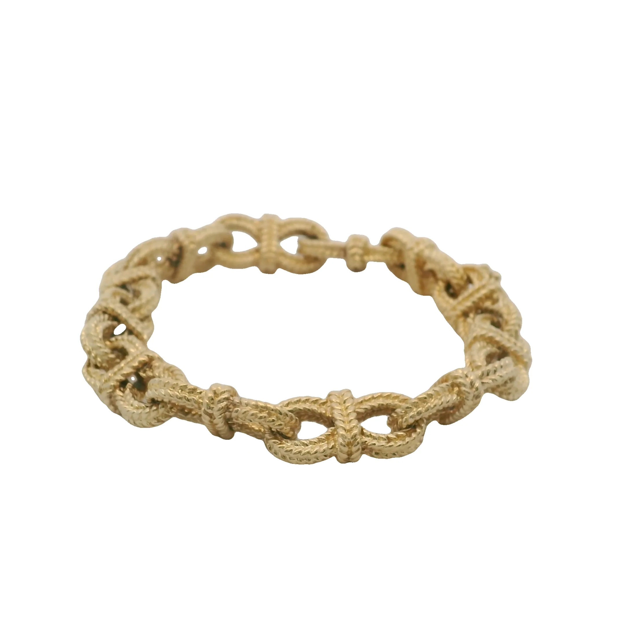 Vintage Peter Lindeman Solid 14kt Yellow Gold Braid Textured Infinity Link 7.5" Bracelet