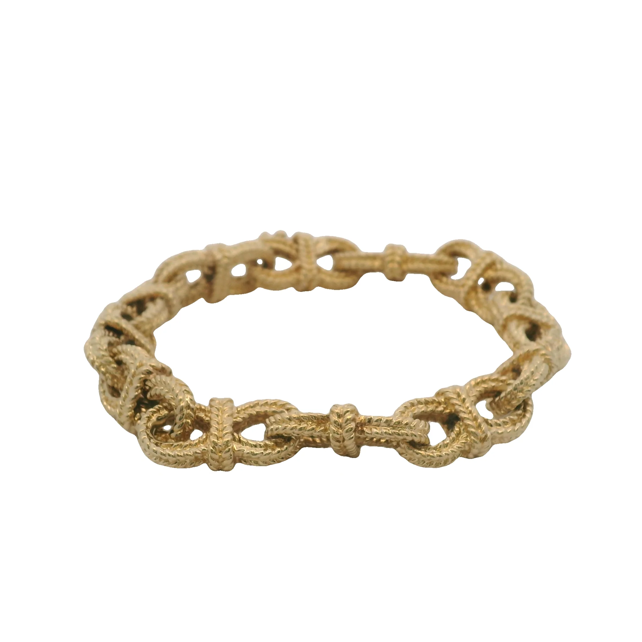 Vintage Peter Lindeman Solid 14kt Yellow Gold Braid Textured Infinity Link 7.5" Bracelet - Image 2