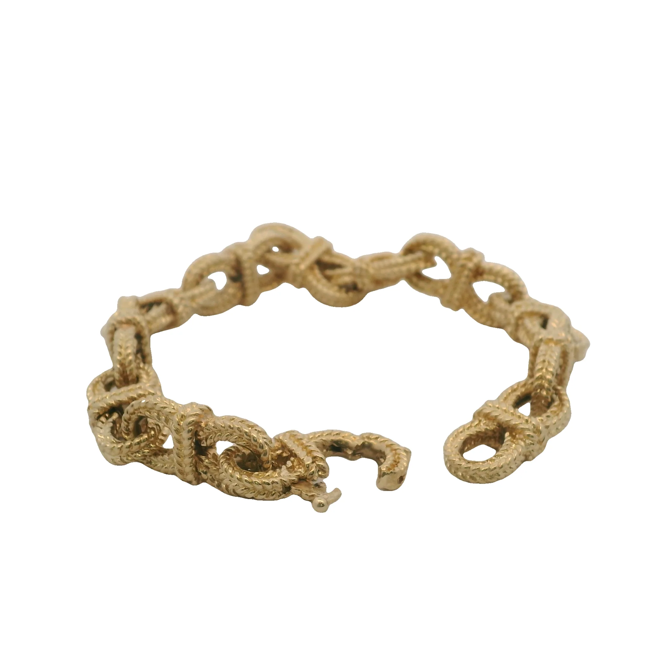Vintage Peter Lindeman Solid 14kt Yellow Gold Braid Textured Infinity Link 7.5" Bracelet - Image 6