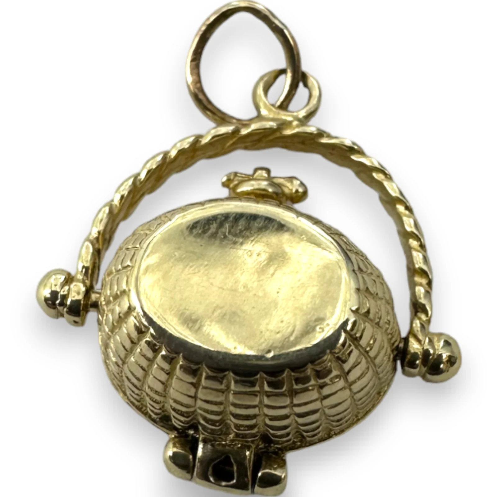 Vintage Picnic Basket Openable Charm Pendant Solid 14kt Yellow Gold - Image 8