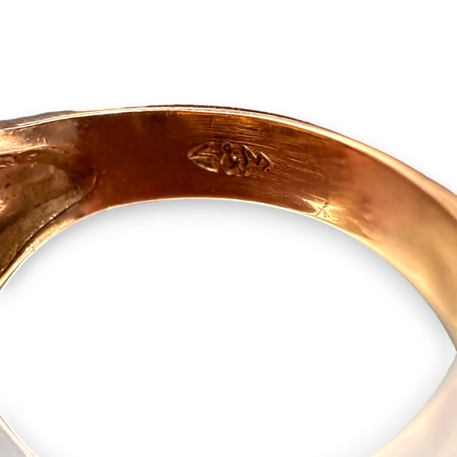 Vintage Retro 1940s Solid 14kt Rose Gold Cocktail Ring with Heart-Set Diamond and Accent Rubies Size 5.25 - Image 7